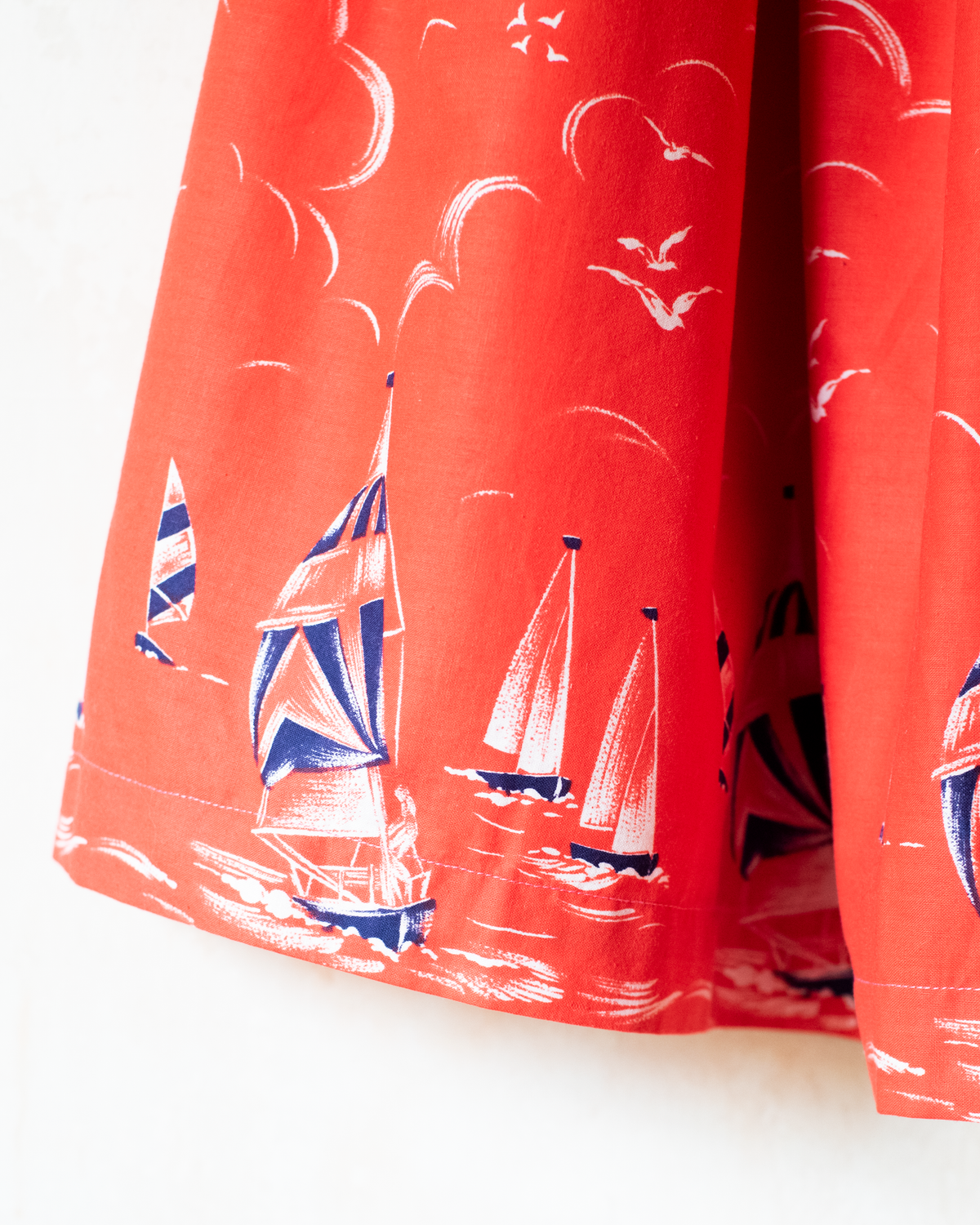 Red midi skirt with sailboats, kites and birds | 10-12 years