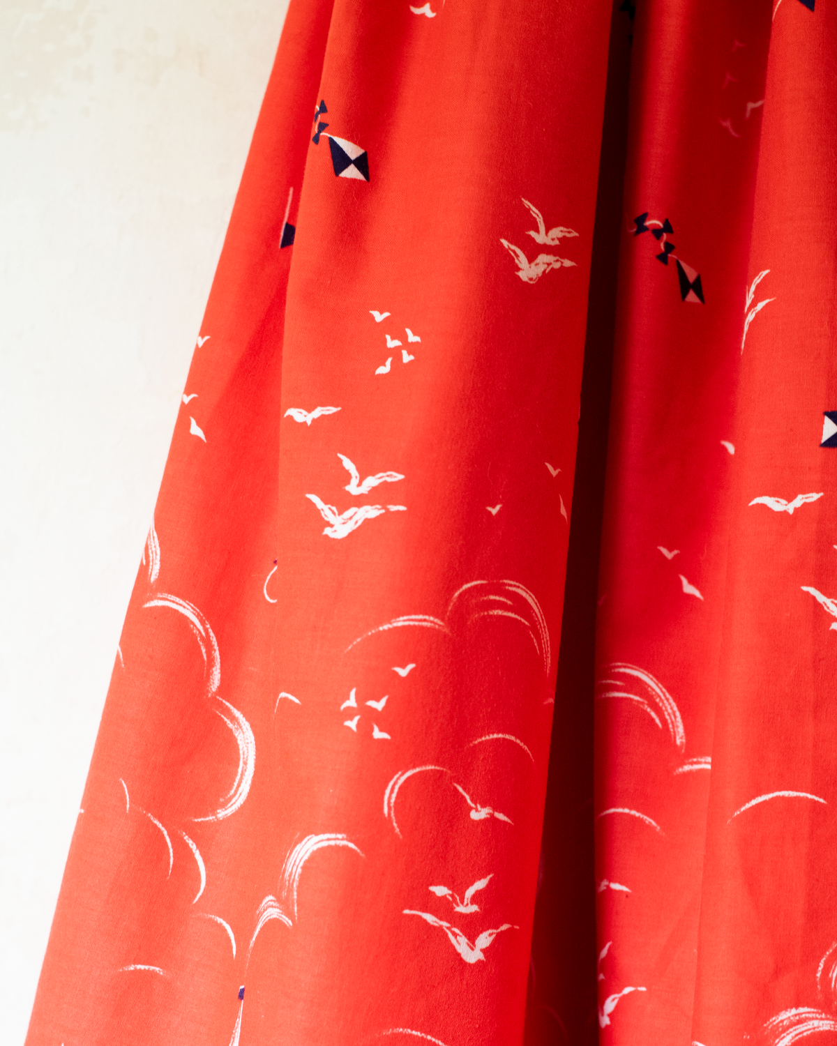 Red midi skirt with sailboats, kites and birds | 10-12 years