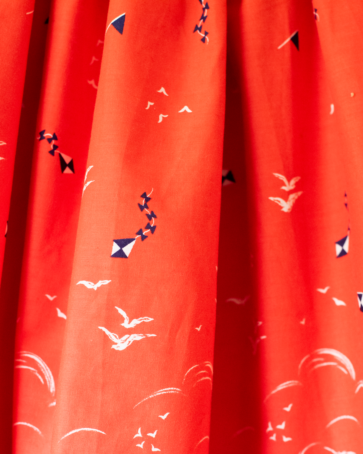 Red midi skirt with sailboats, kites and birds | 10-12 years