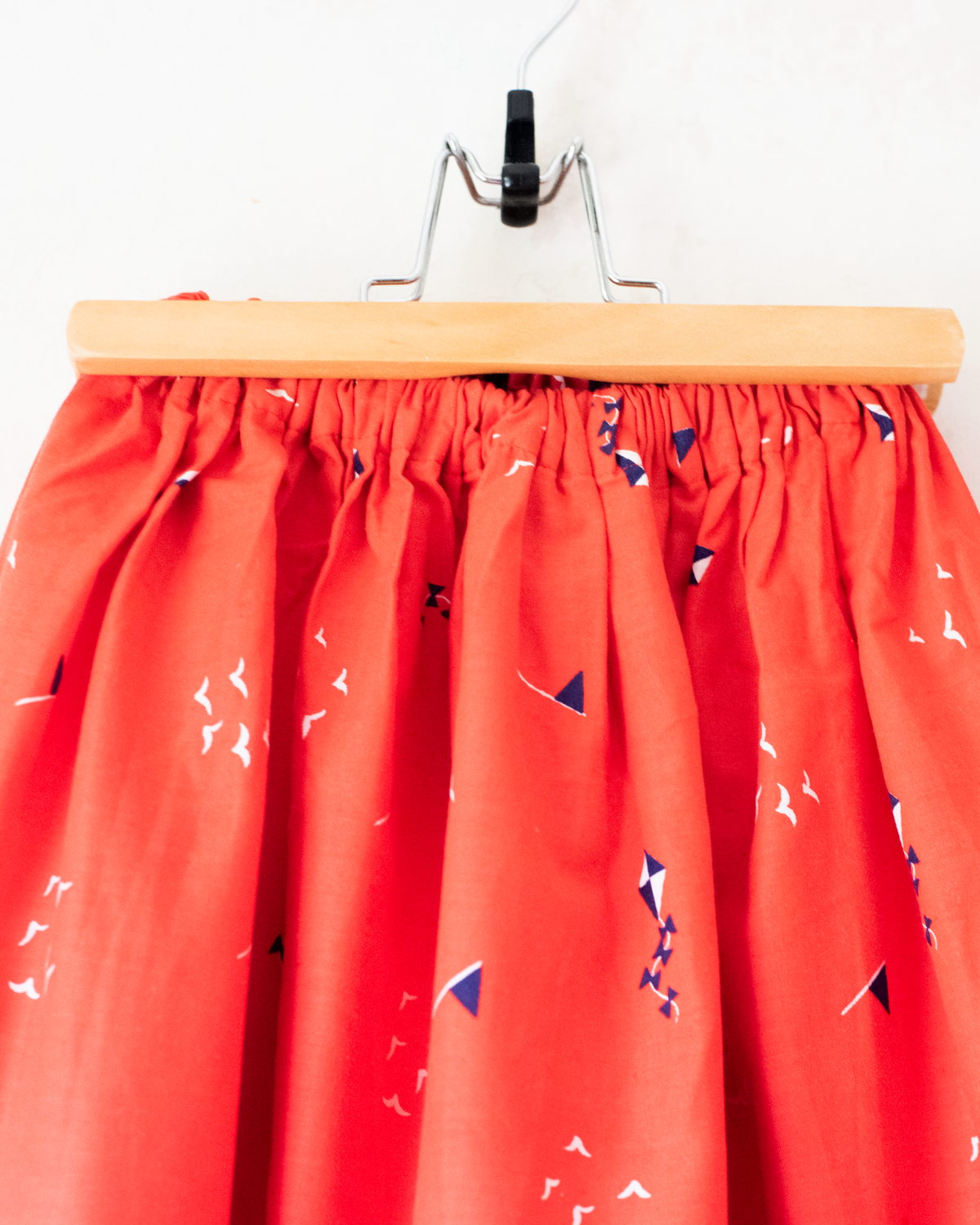 Red midi skirt with sailboats, kites and birds | 10-12 years