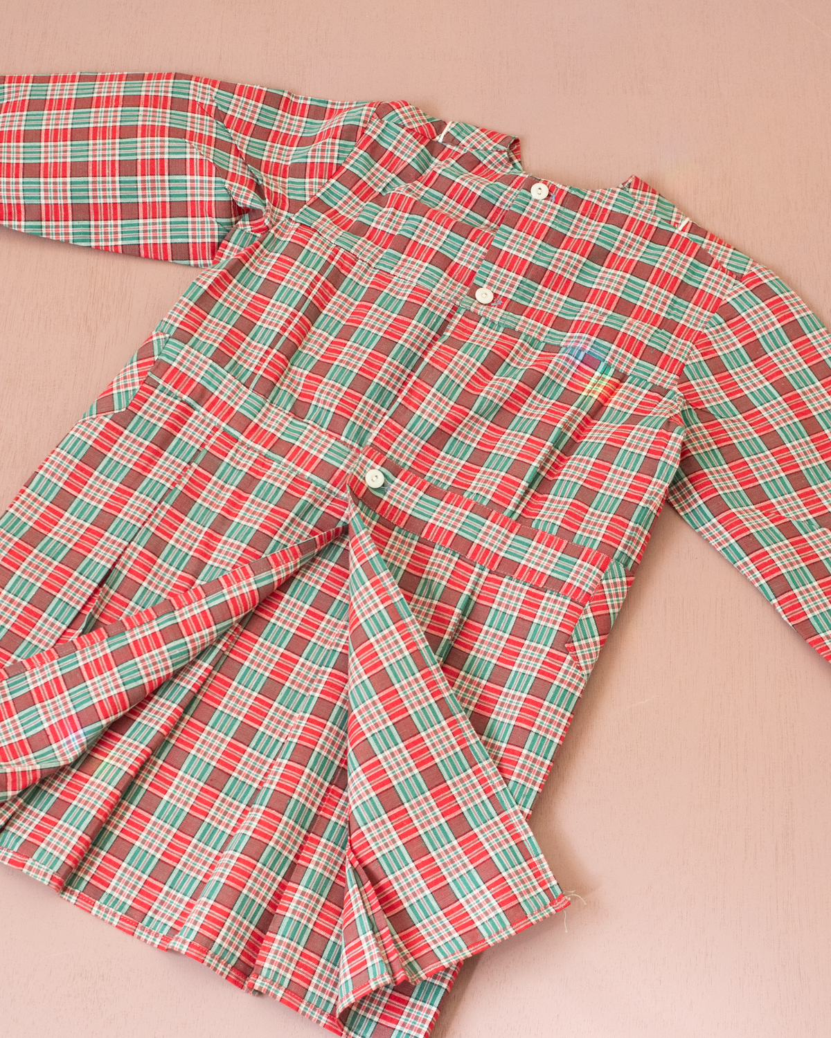 Plaid tunic French school shirt | Dead stock from the seventies | 5-6 years