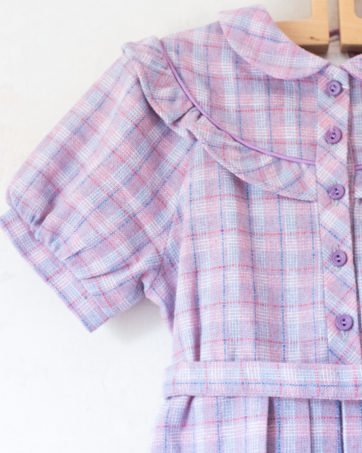 Purple Plaid Wool Dress | French Deadstock | 4-5 Years