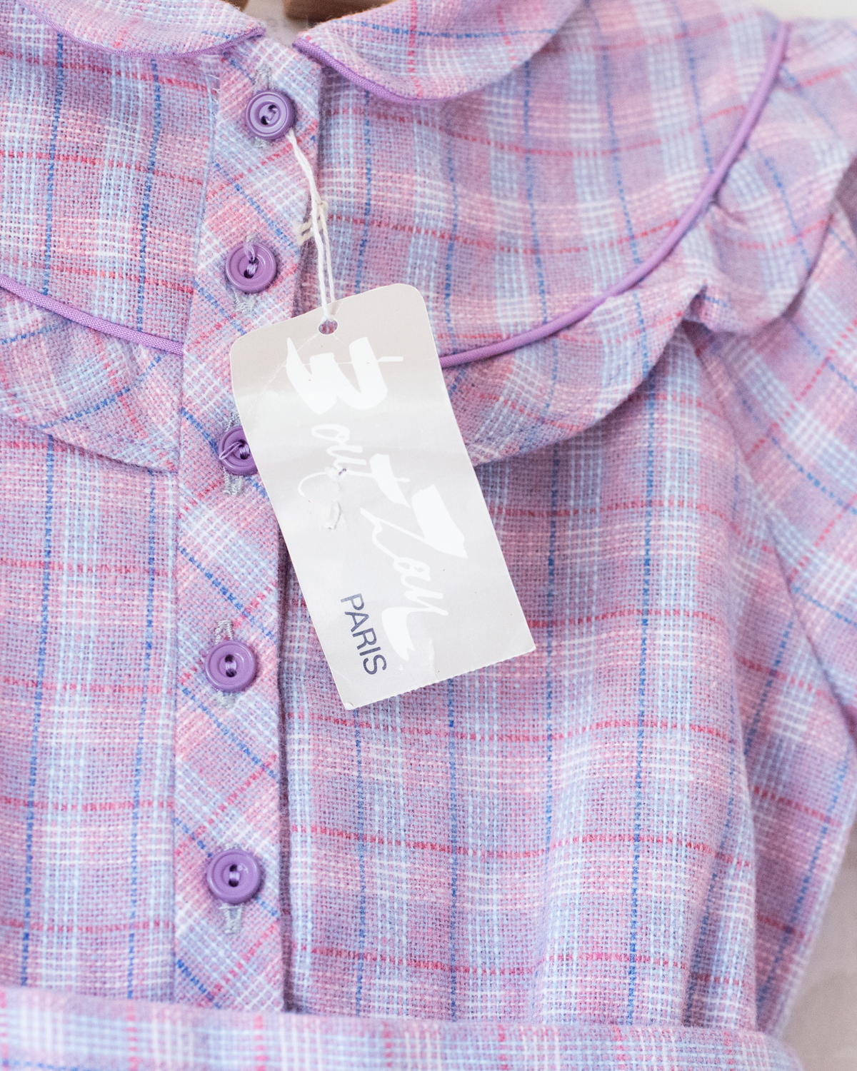 Purple Plaid Wool Dress | French Deadstock | 4-5 Years