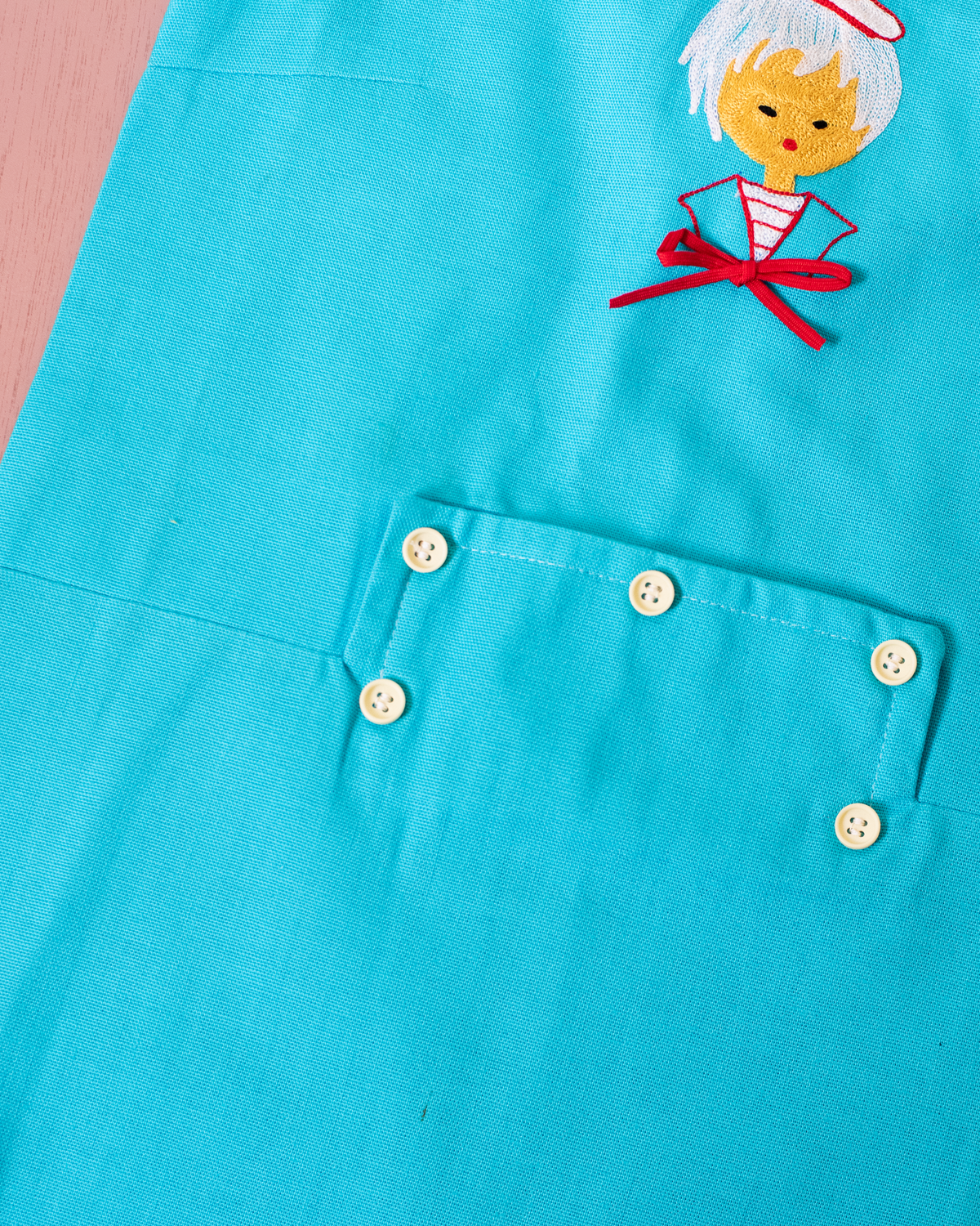 Turquoise dress with embroidered salt and bow tie | 9-12 months 