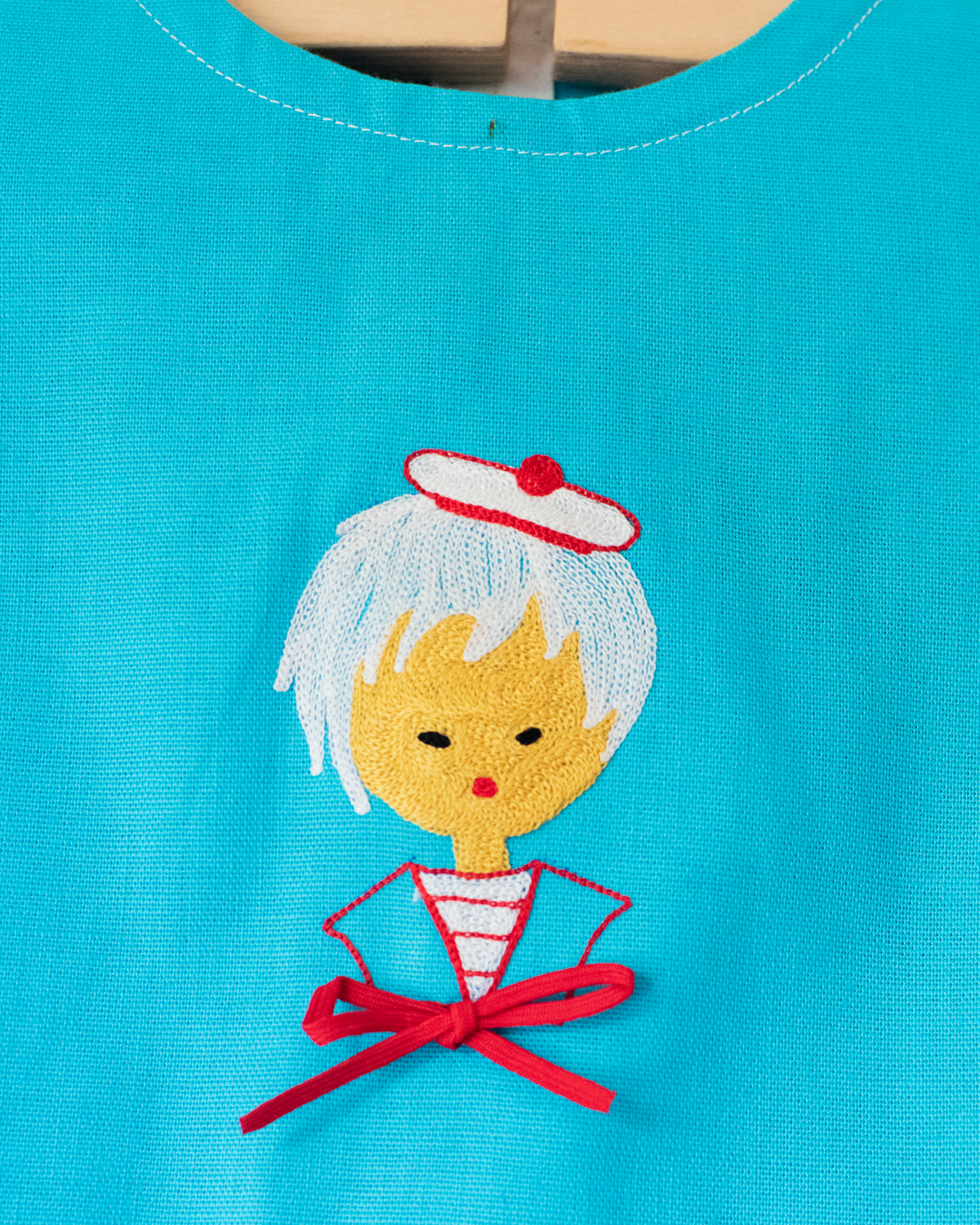 Turquoise dress with embroidered salt and bow tie | 9-12 months 