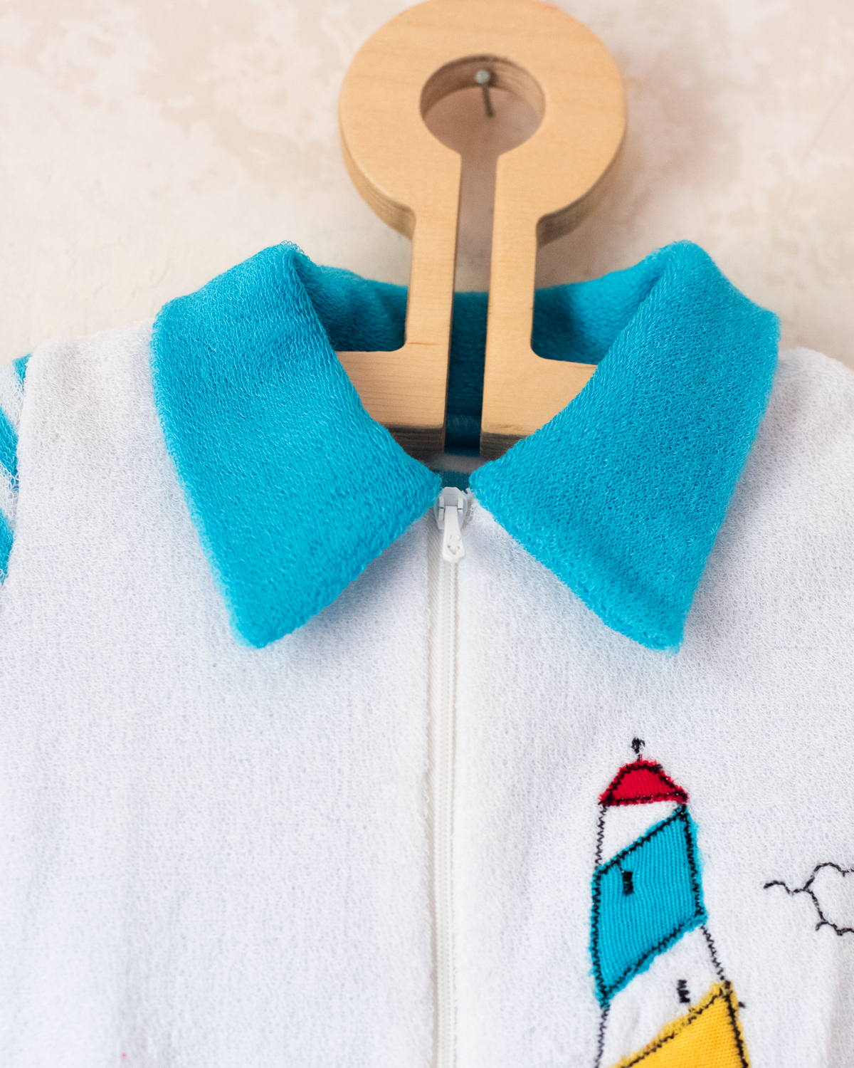 Towelling overalls with stripes and a lighthouse | Spanish dead stock | 6-9 months