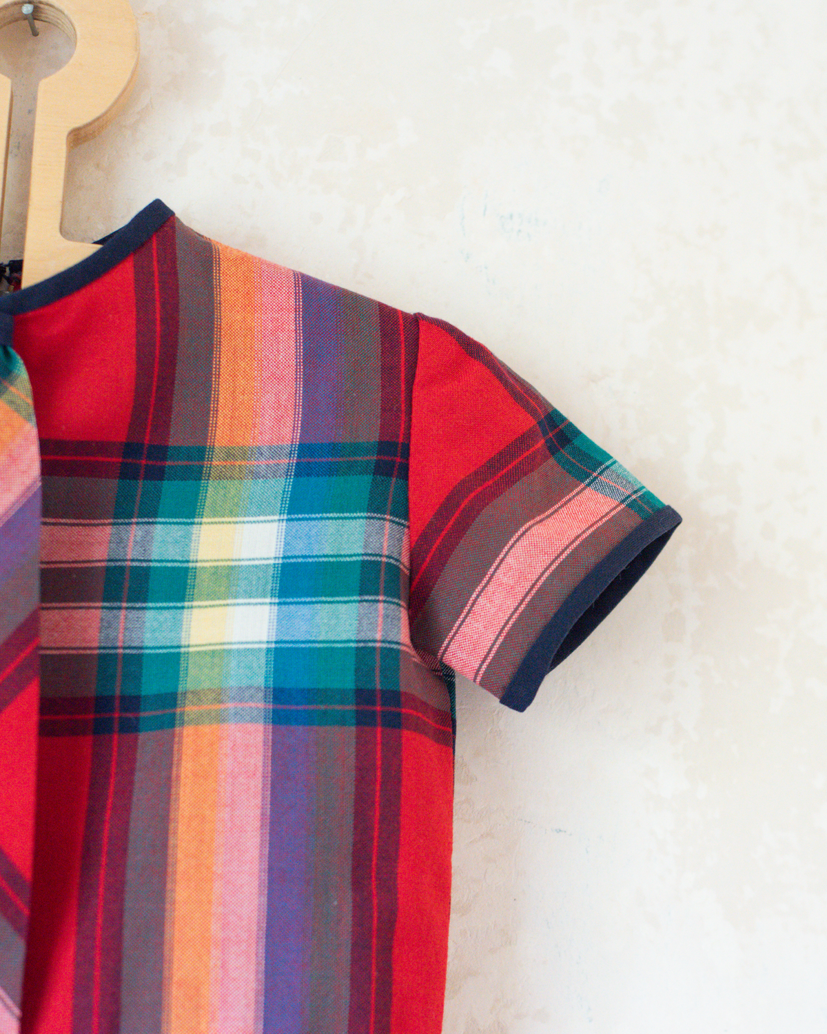 French plaid dress with tie and pleats | 9-12 months