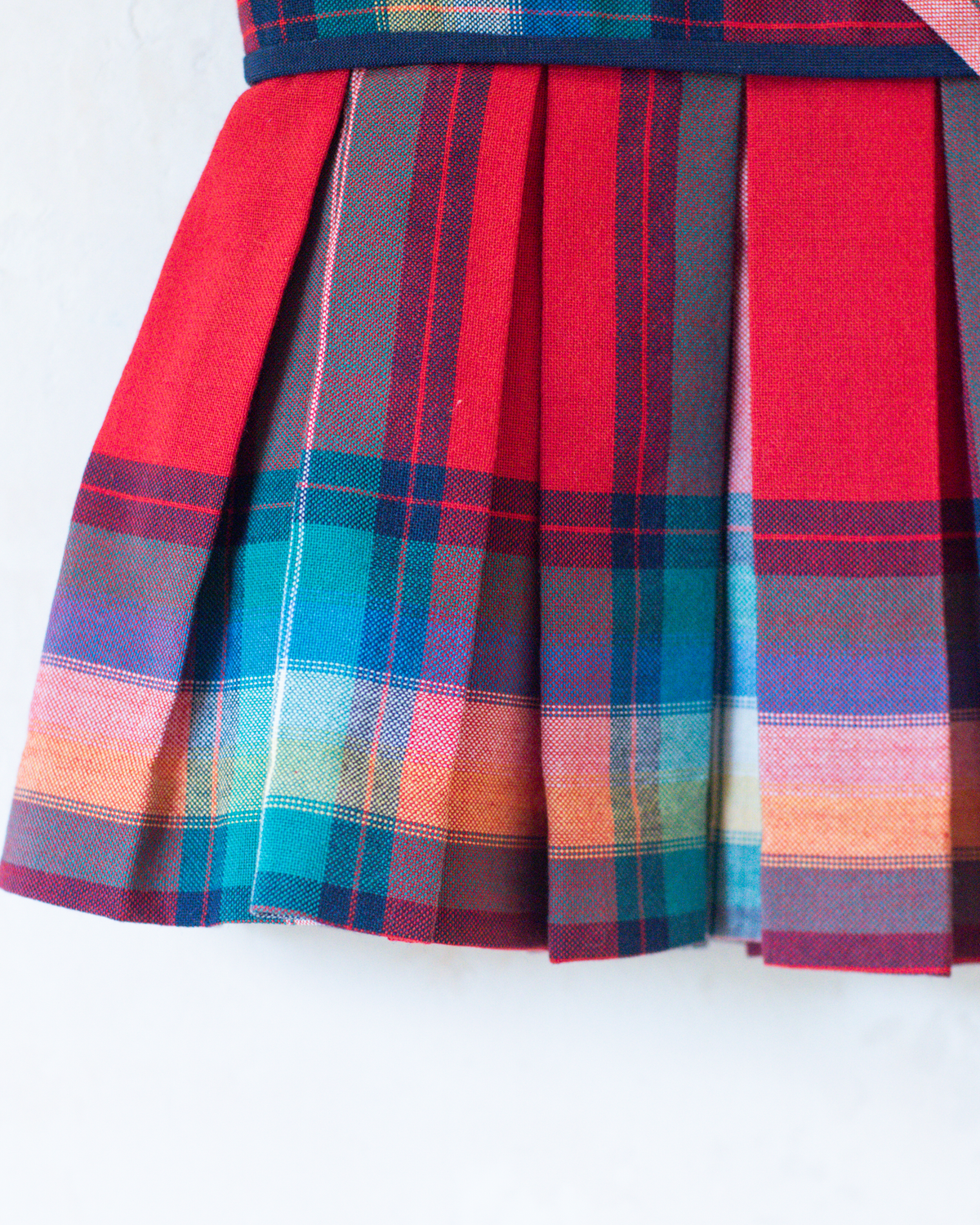 French plaid dress with tie and pleats | 9-12 months