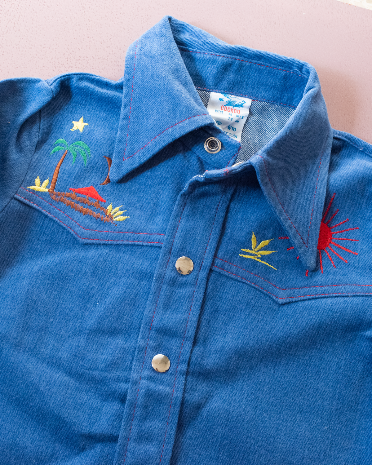 Embroidered denim set from the 70s, shirt and pants | 9-10 years