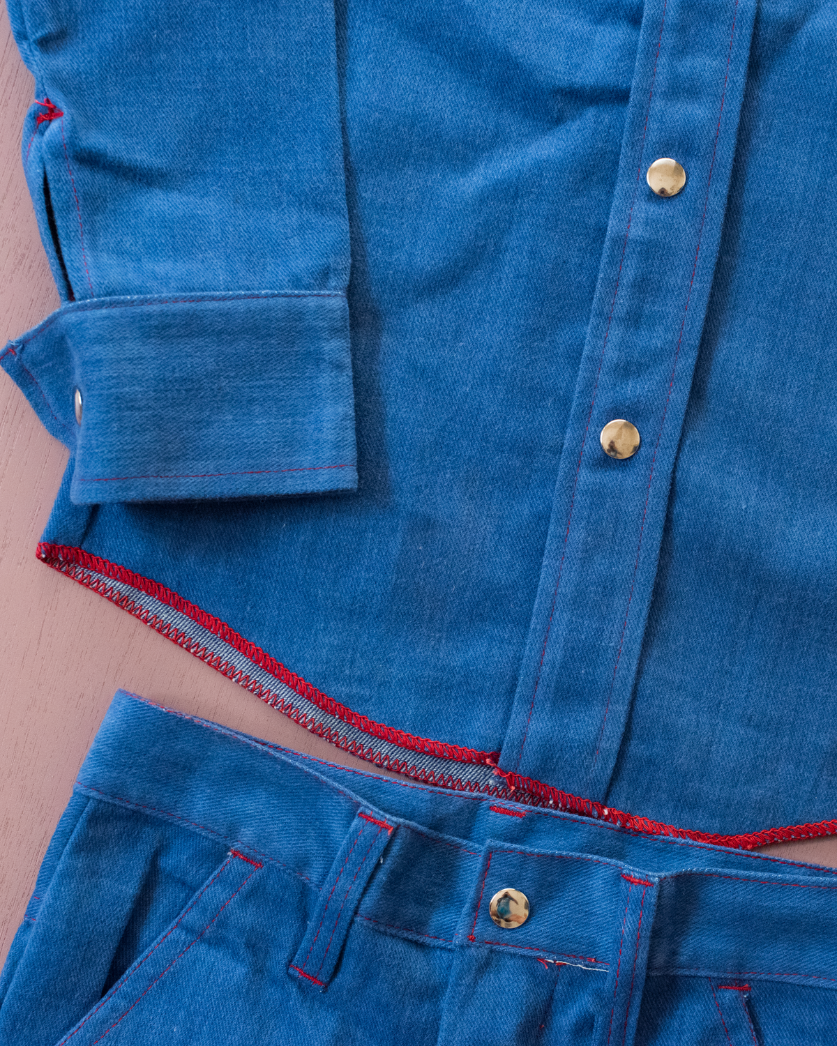 Embroidered denim set from the 70s, shirt and pants | 9-10 years