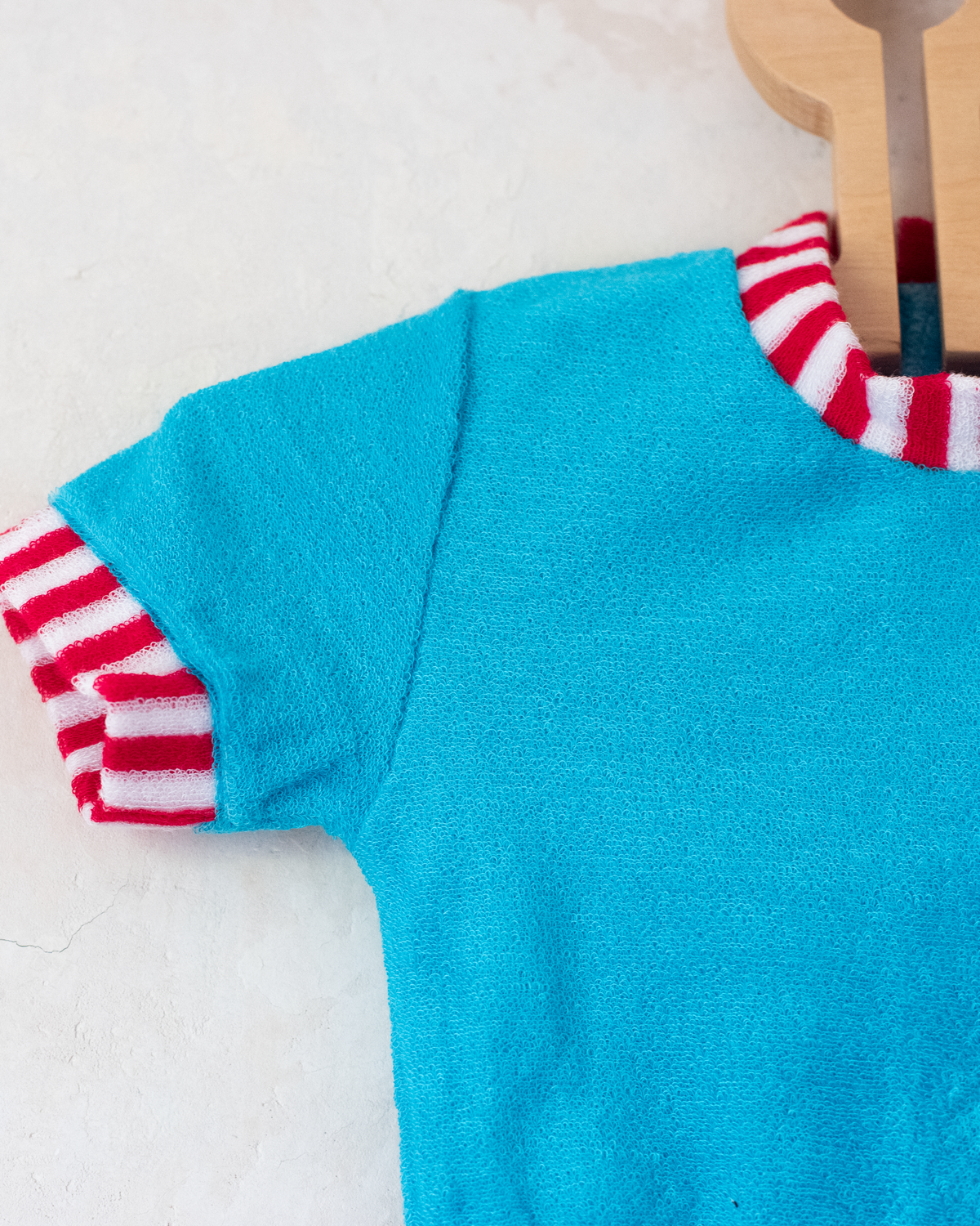 Colorful terry cloth romper with stripes and a sailboat | Spanish dead stock | 3-6 months