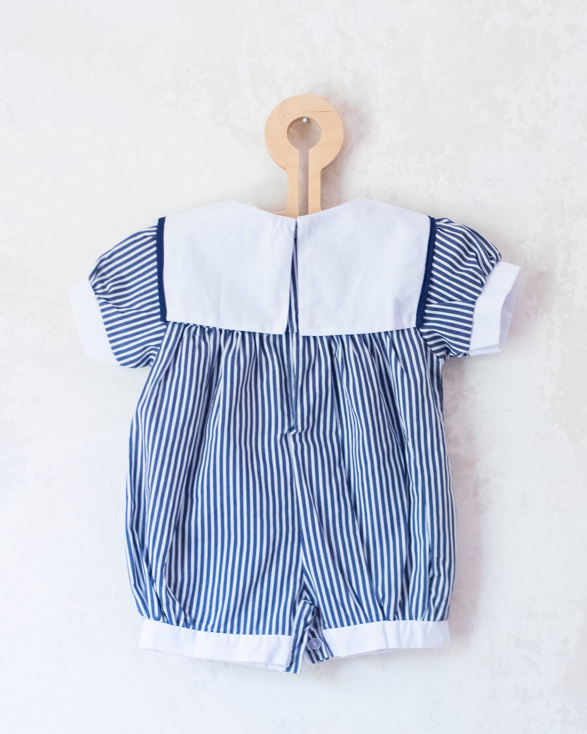 Striped overalls and embroidered boat | 3-6 months