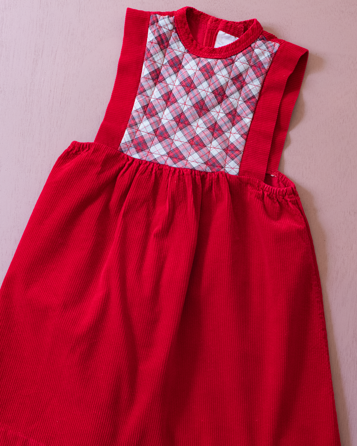 Red corduroy dress with checks | 6-7 years 