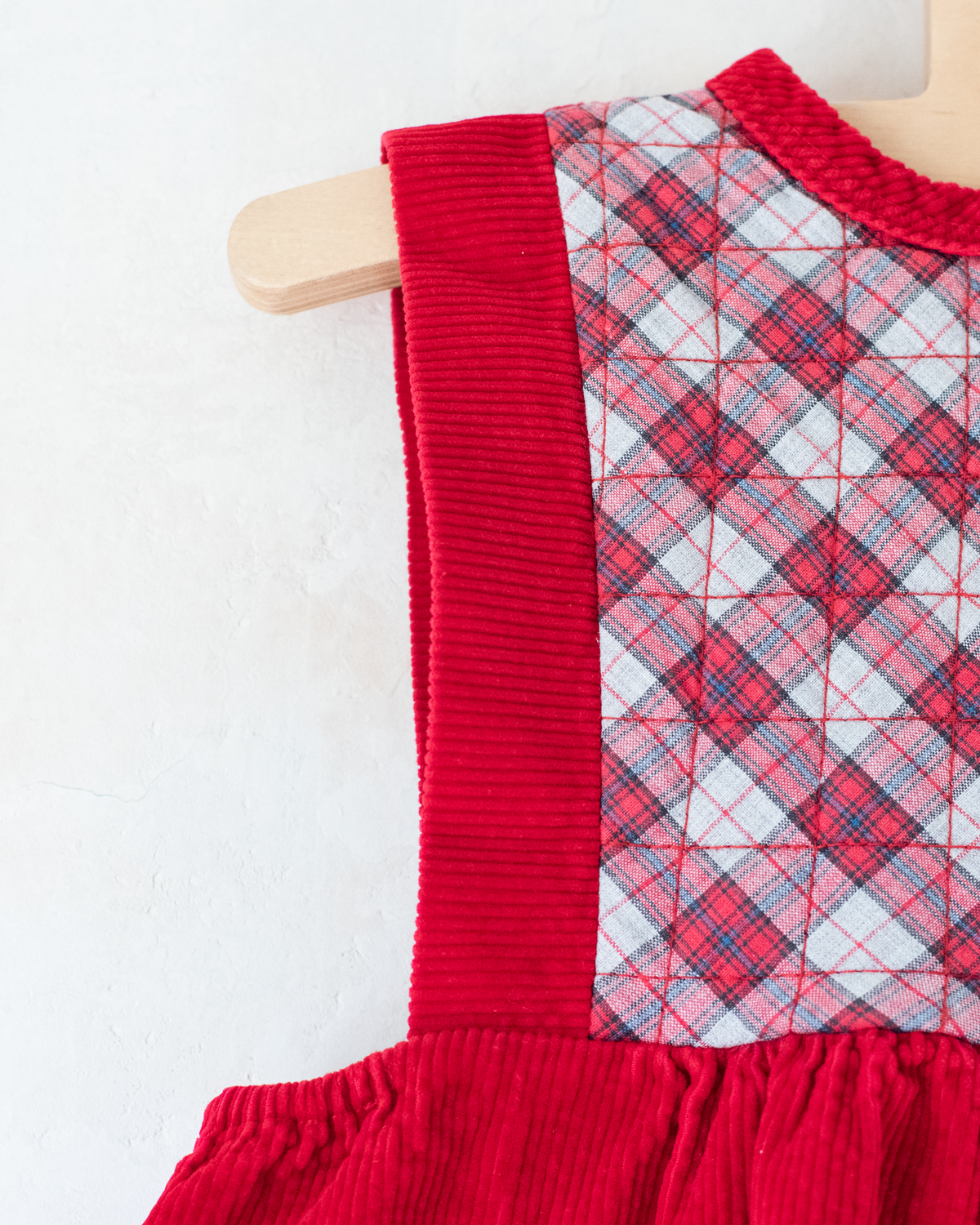 Red corduroy dress with checks | 6-7 years 