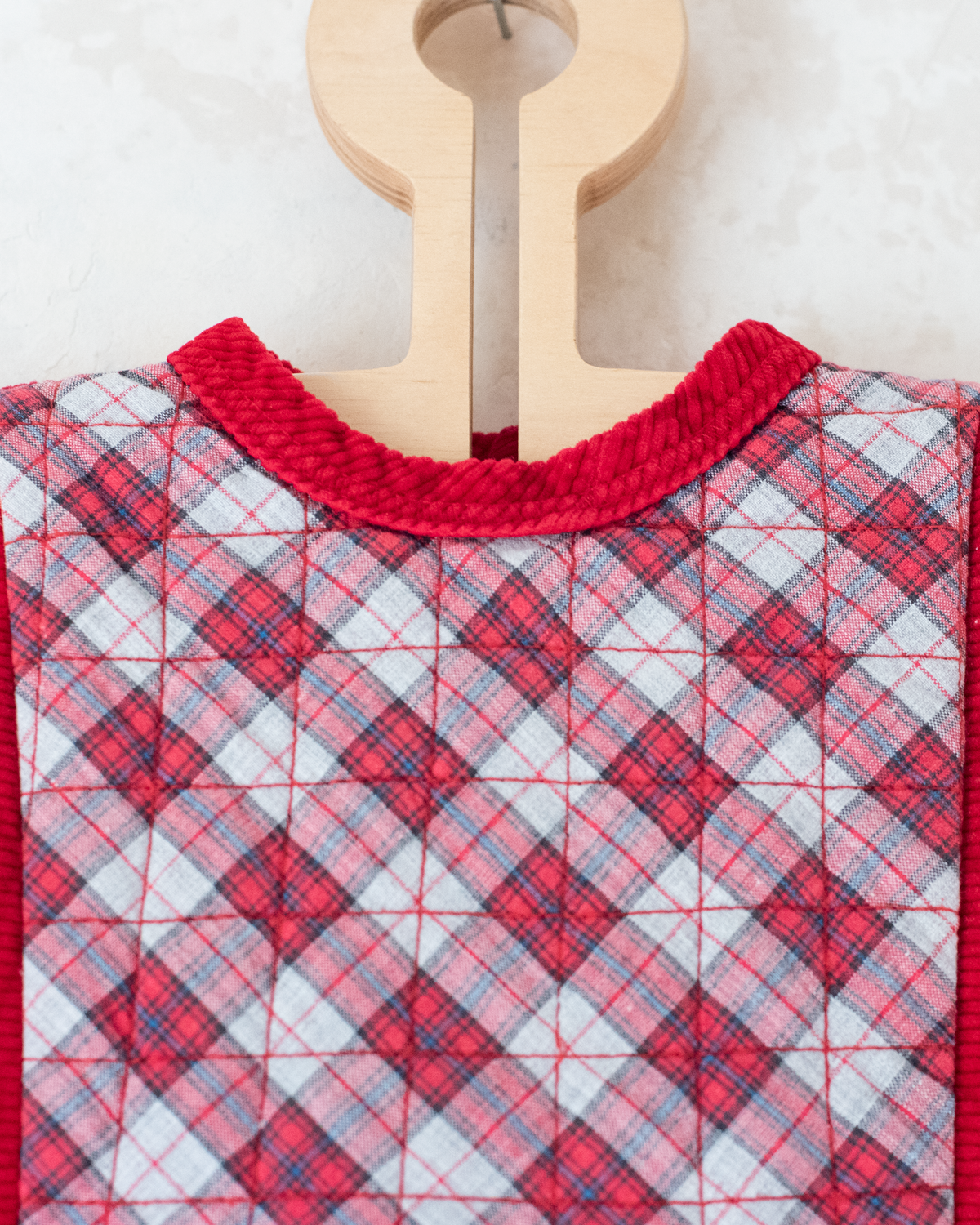 Red corduroy dress with checks | 5-6 years