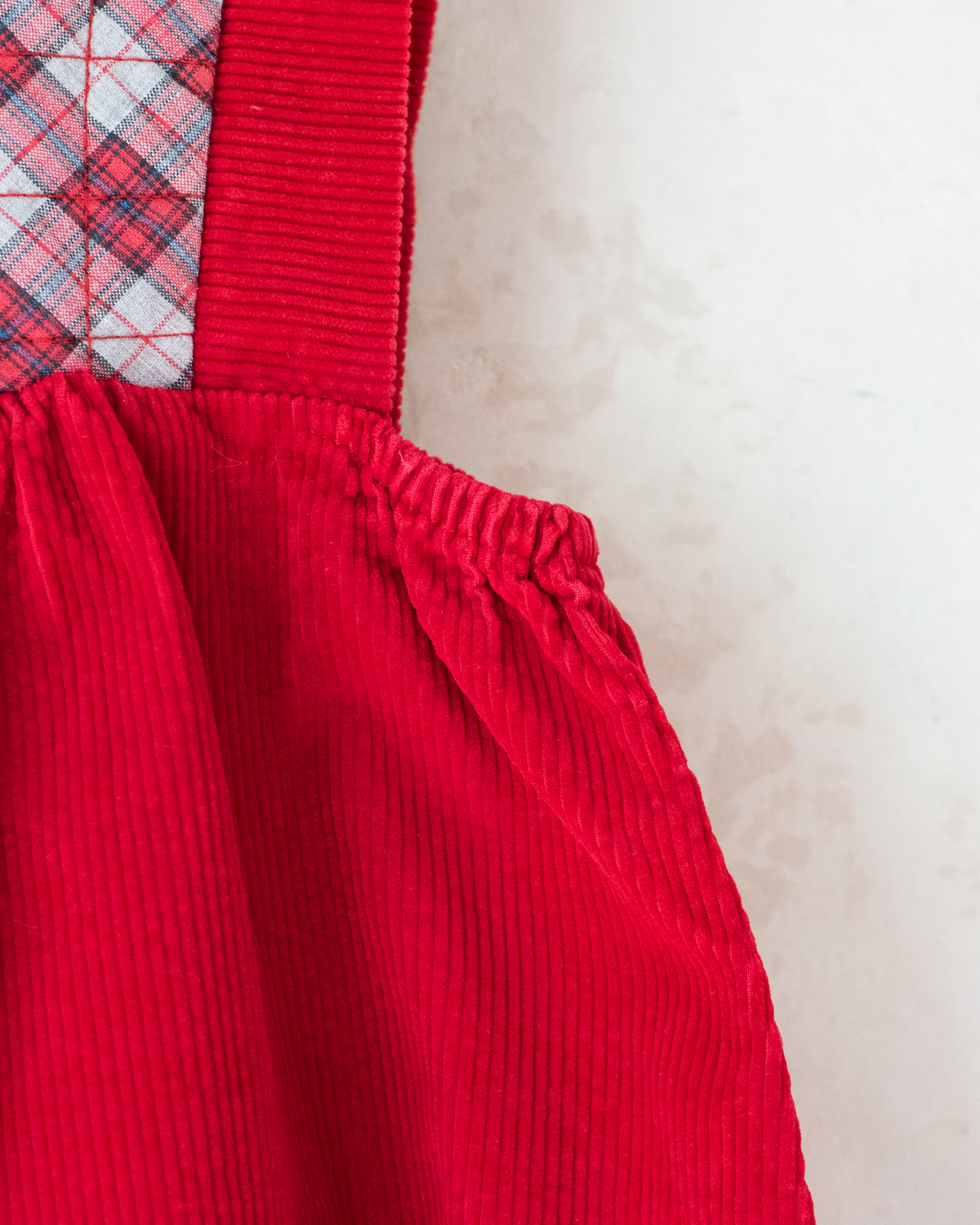 Red corduroy dress with checks | 5-6 years