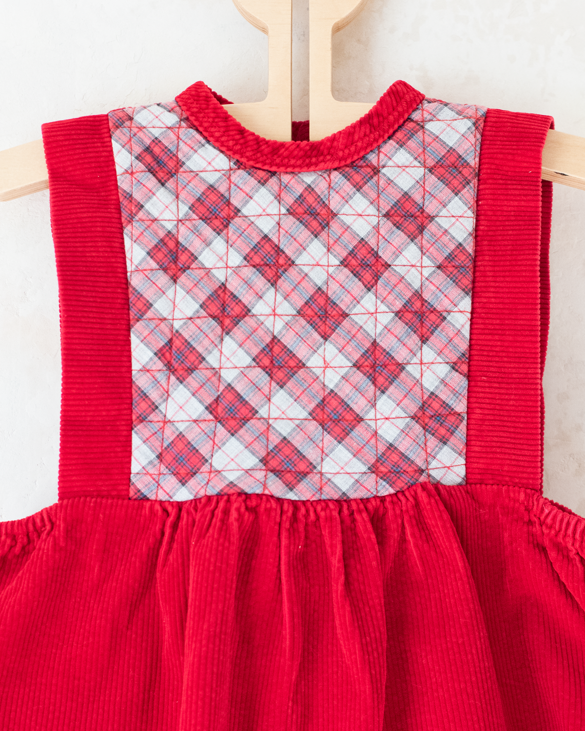 Red corduroy dress with checks | 5-6 years