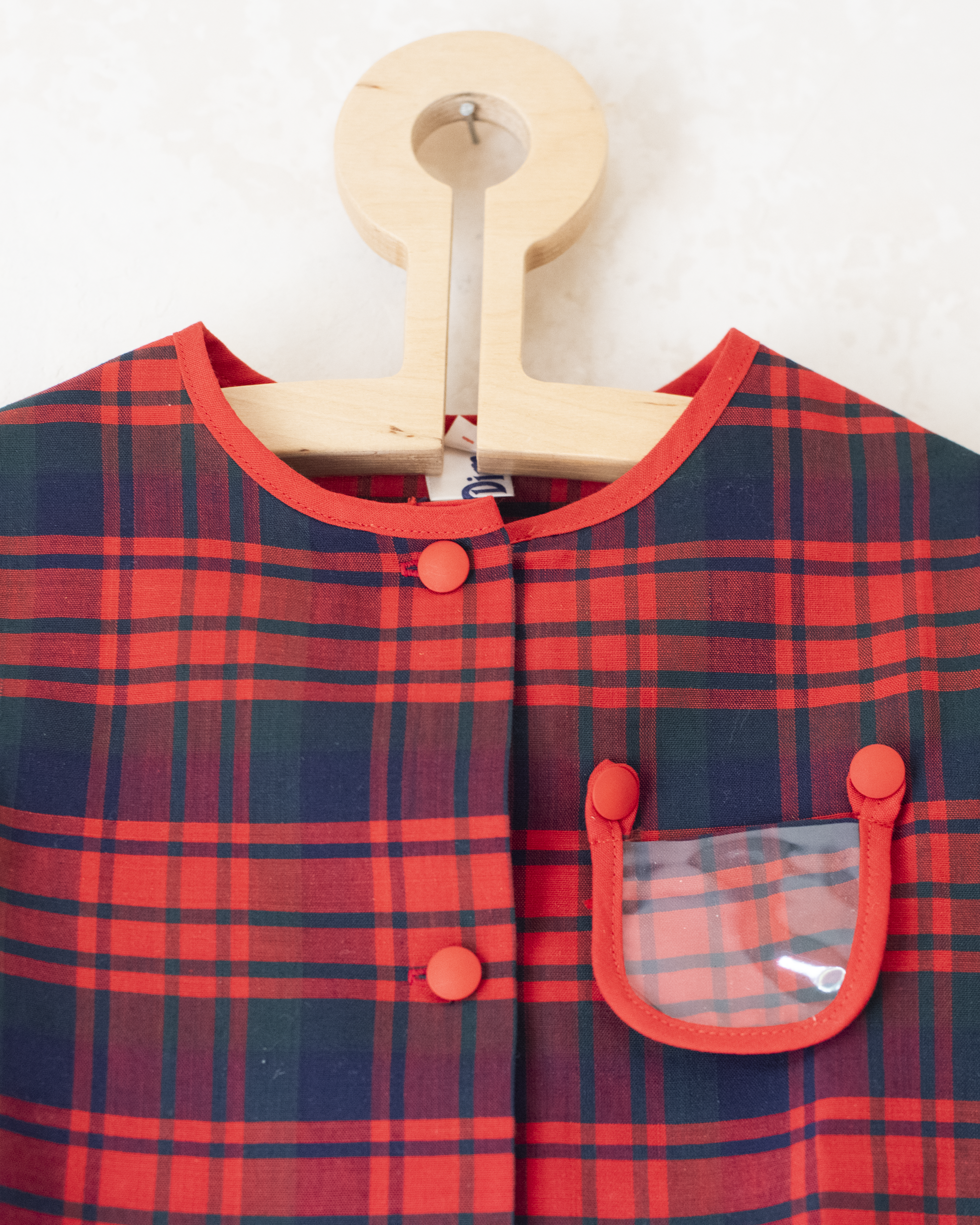 טוניקה אדומה משובצת  | דד סטוק צרפתי מהסבנטיז | 5-6 שנים