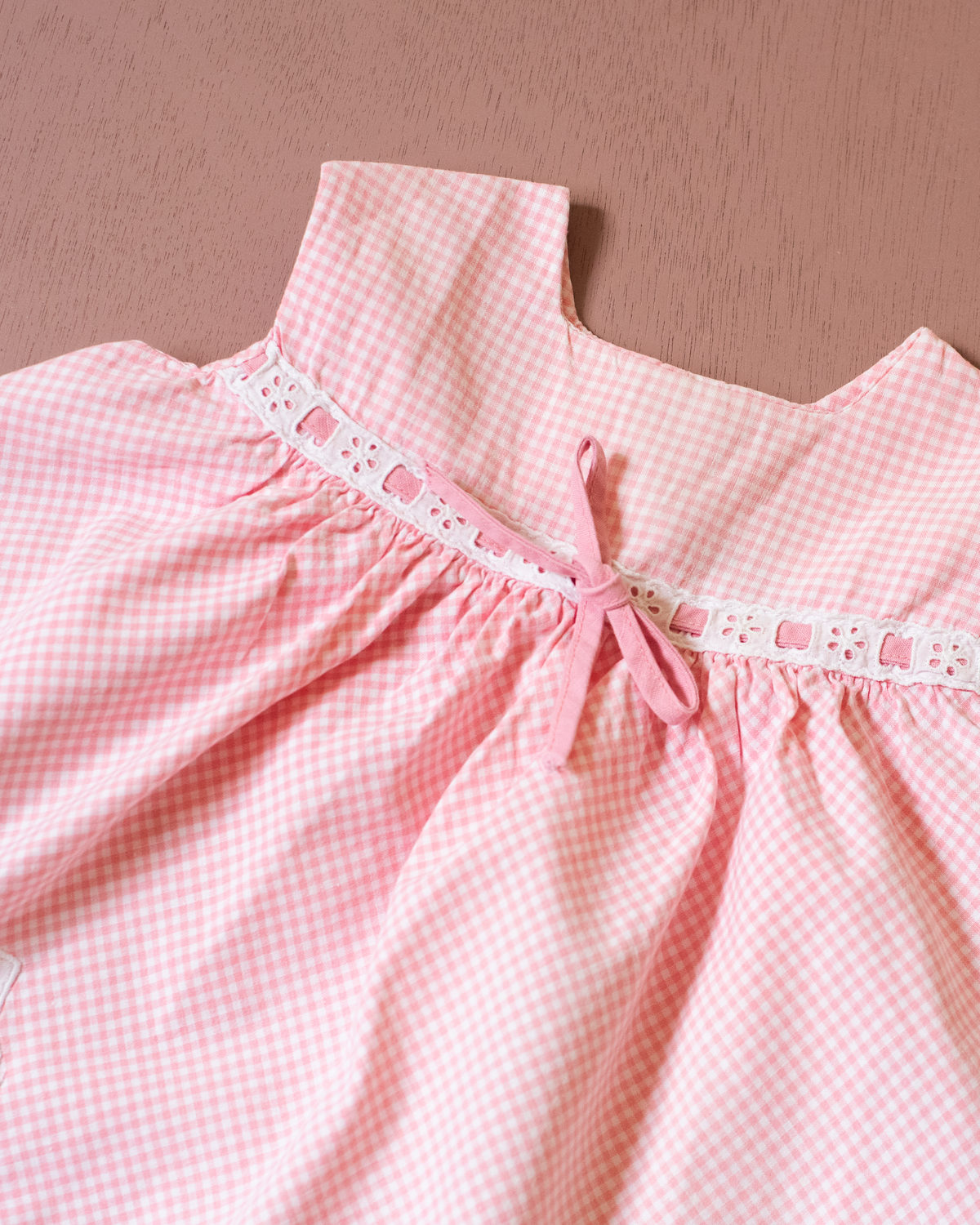 60s plaid dress with girl embroidery, ducks and flowers | 3-9 months