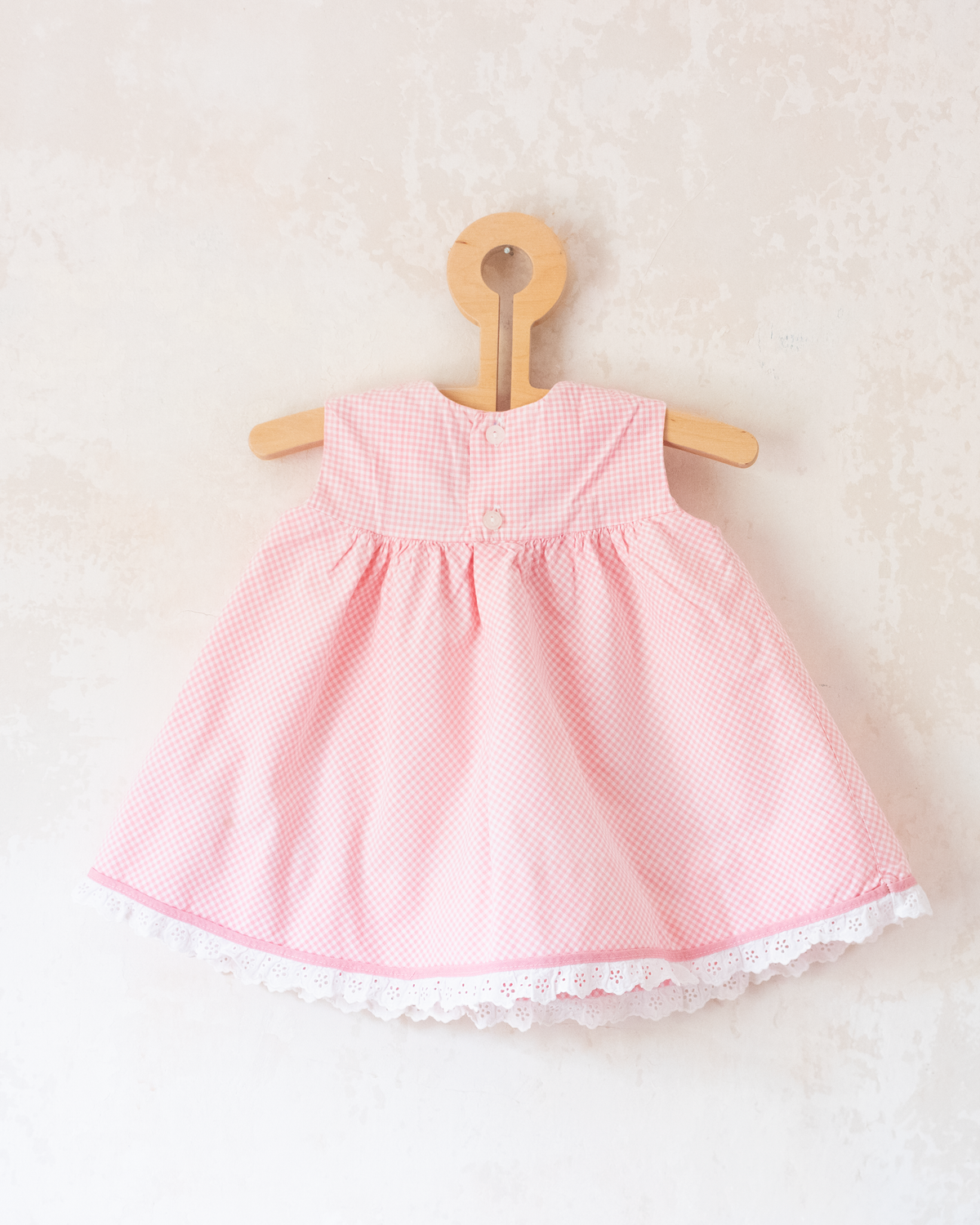 60s plaid dress with girl embroidery, ducks and flowers | 3-9 months