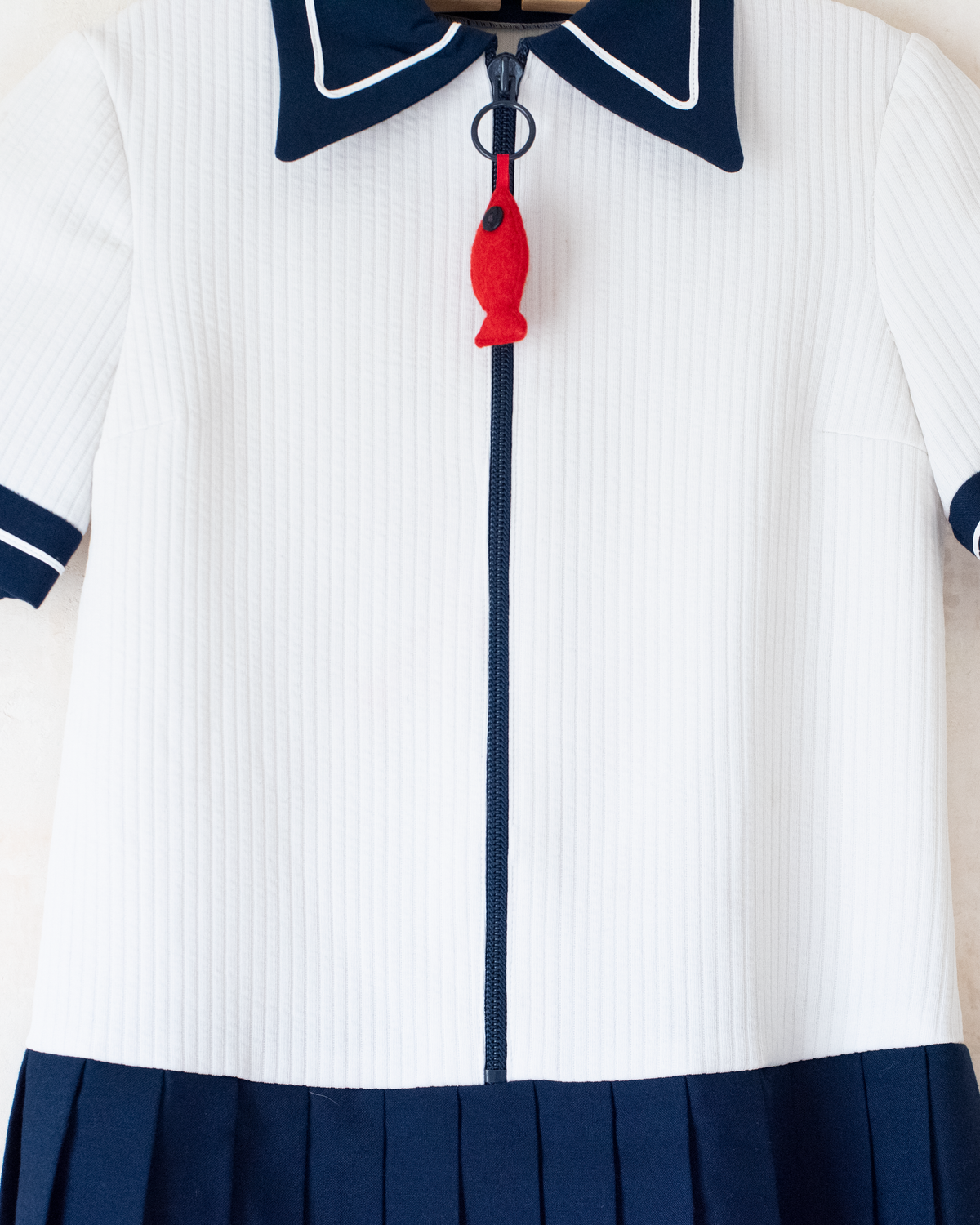 Sailor dress with red fish and fleece | 8-9 years