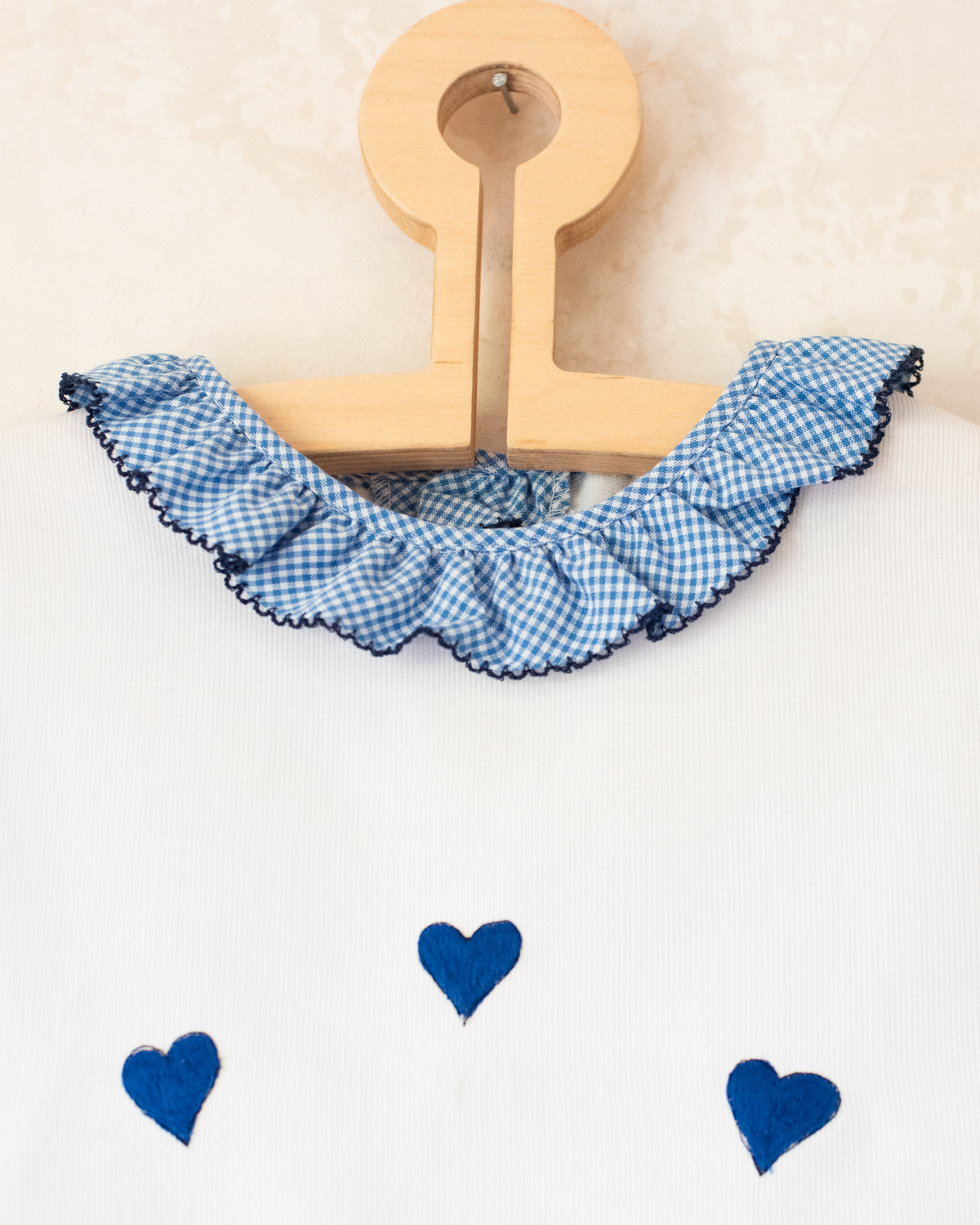Plaid dress with blue heart embroidery | Spanish Deadstock | 13-14 years
