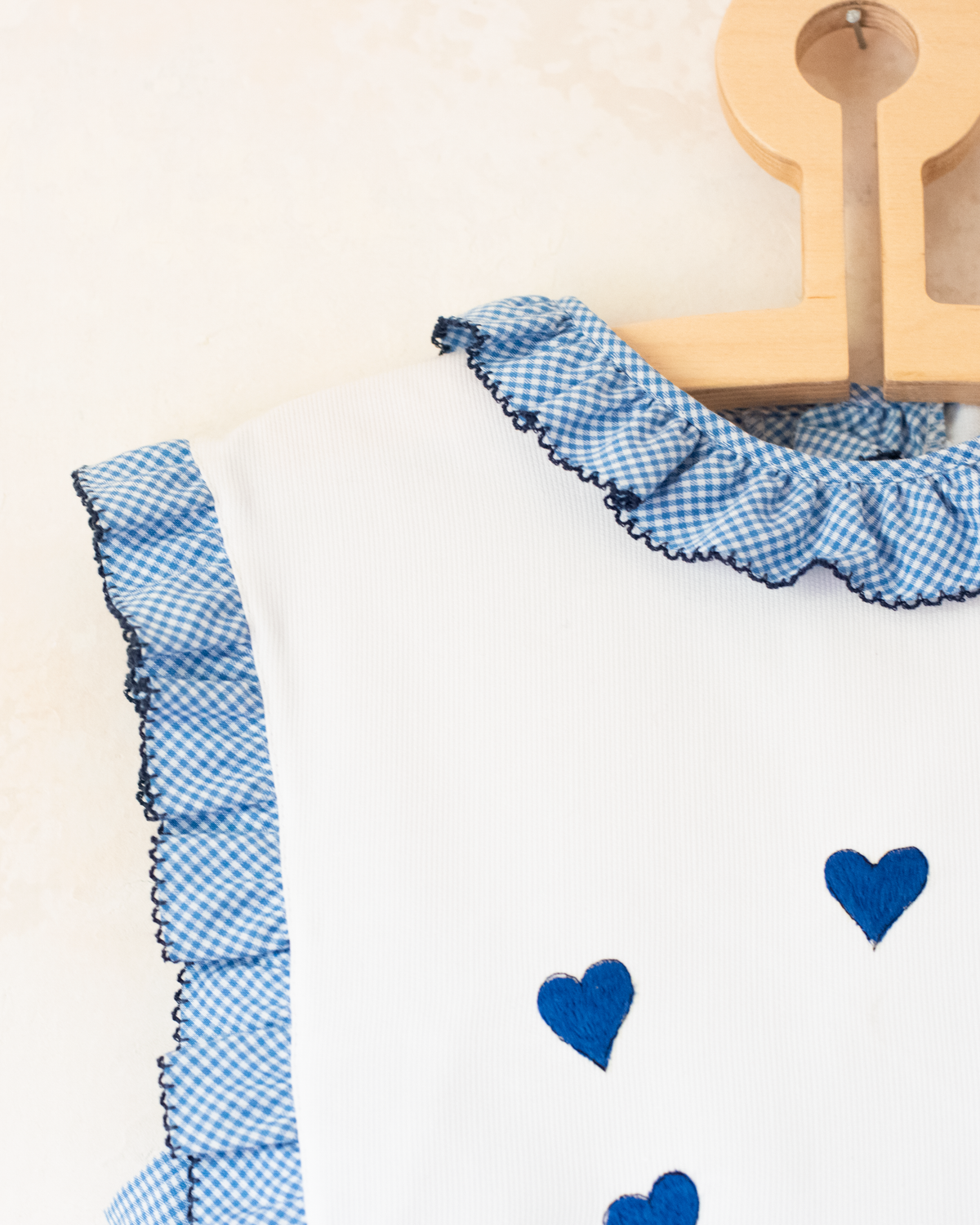 Plaid dress with blue heart embroidery | Spanish Deadstock | 13-14 years