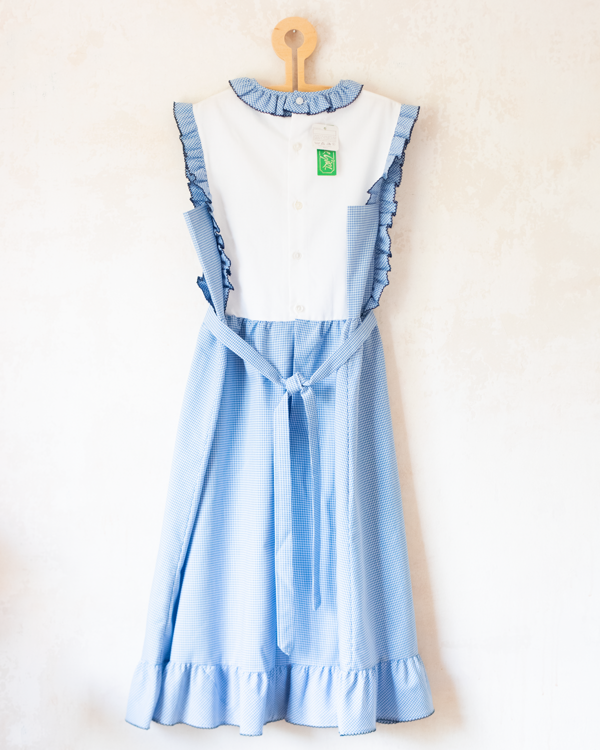 Plaid dress with blue heart embroidery | Spanish Deadstock | 13-14 years