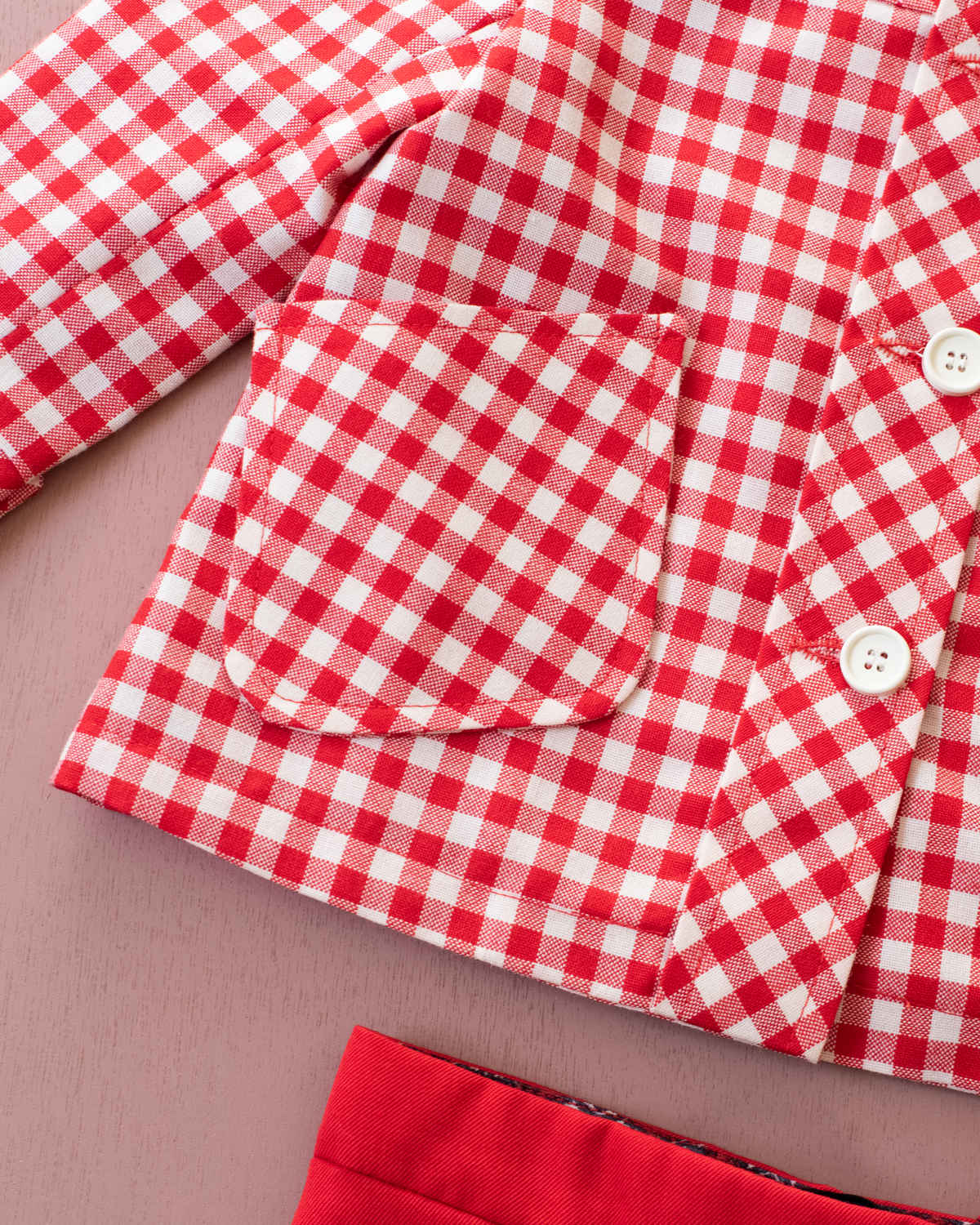 Red and Checkered Jacket and Pants | French Deadstock | 3-4 Years