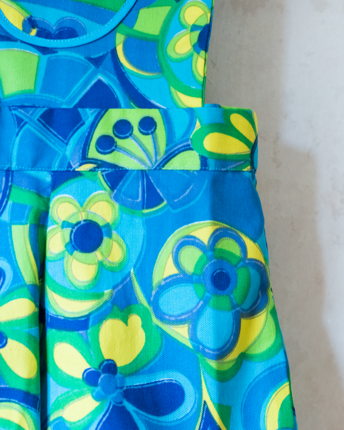 Colorful overalls in shades of turquoise and yellow | Dead stock from the seventies | 7-8 years