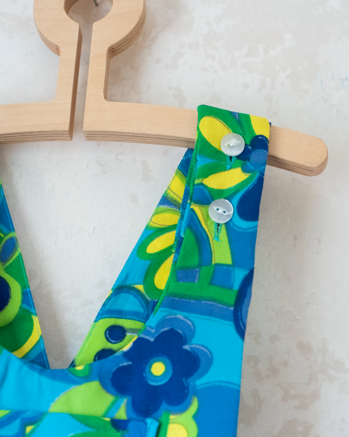 Colorful overalls in shades of turquoise and yellow | Dead stock from the seventies | 7-8 years