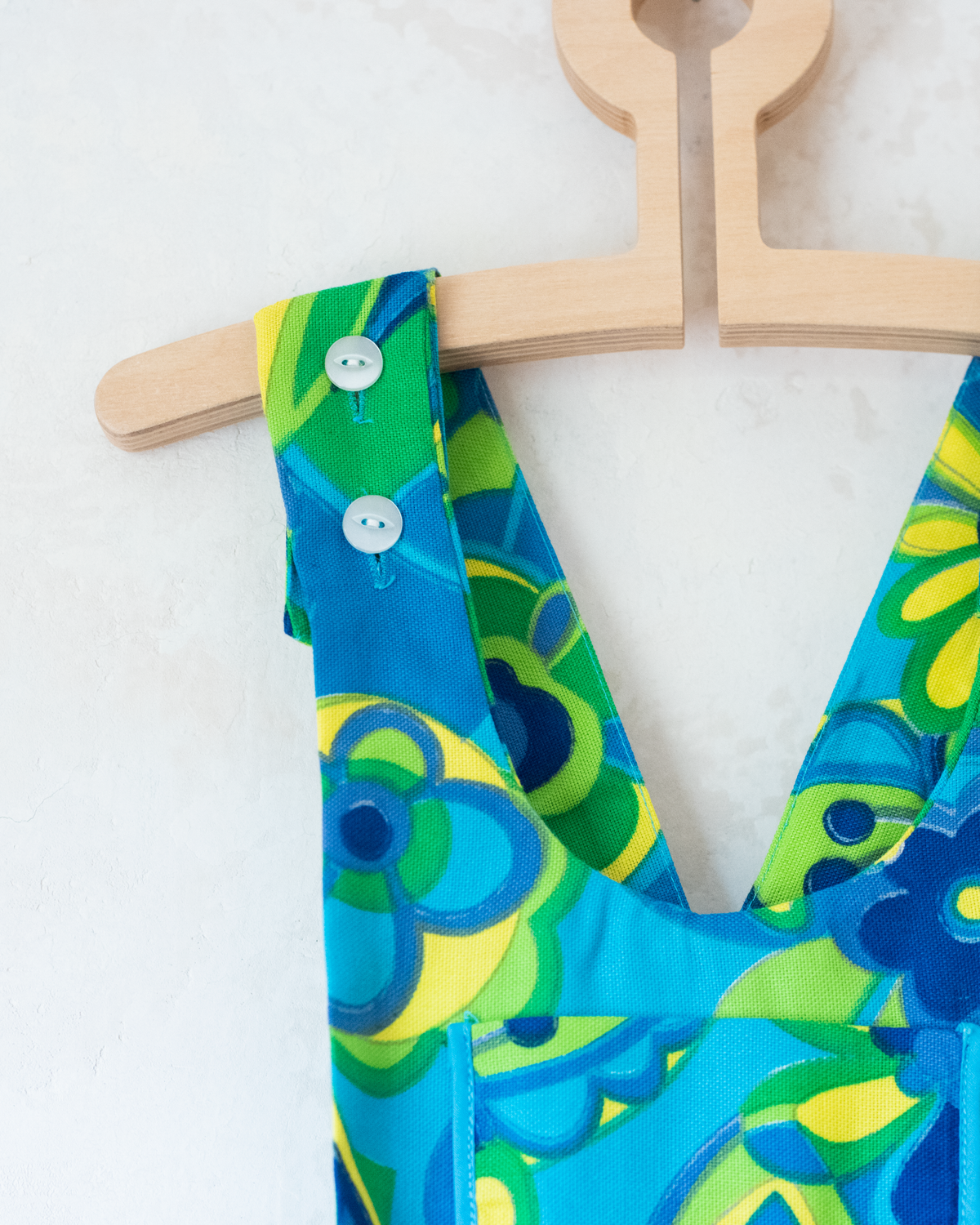 Colorful overalls in shades of turquoise and yellow | Dead stock from the seventies | 7-8 years