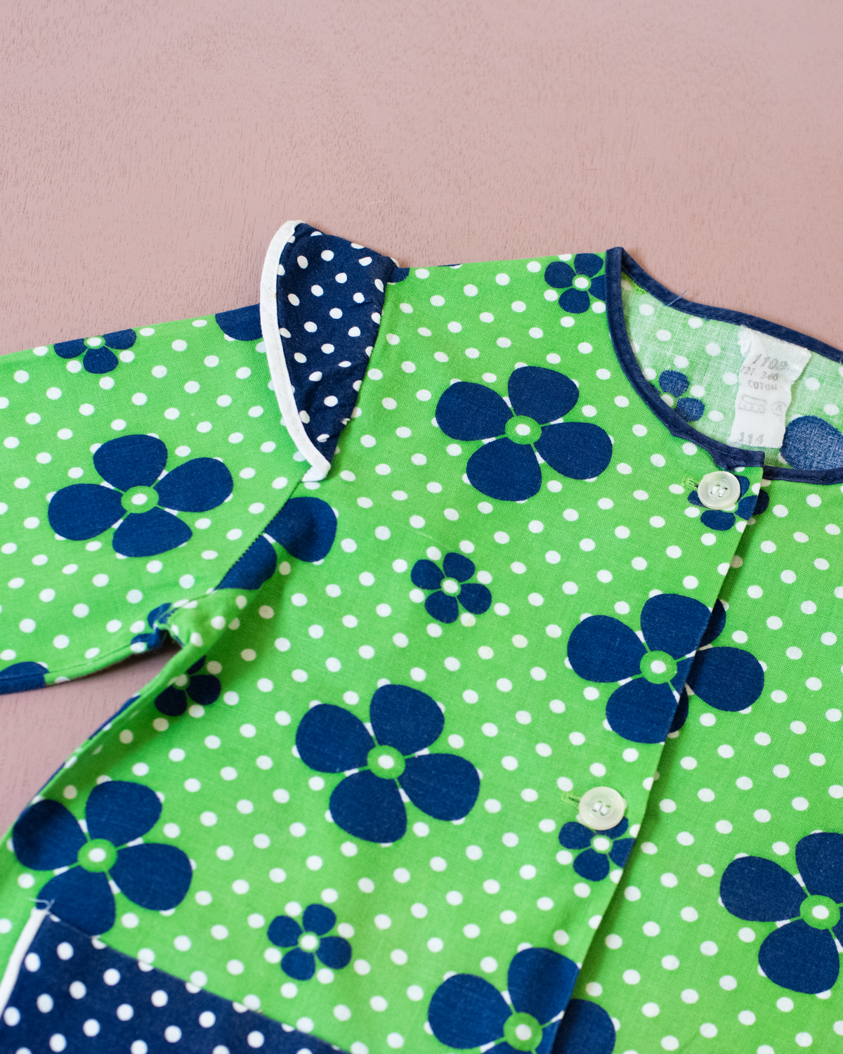 Green tunic from the 70s with flowers and dots | 5-6 years