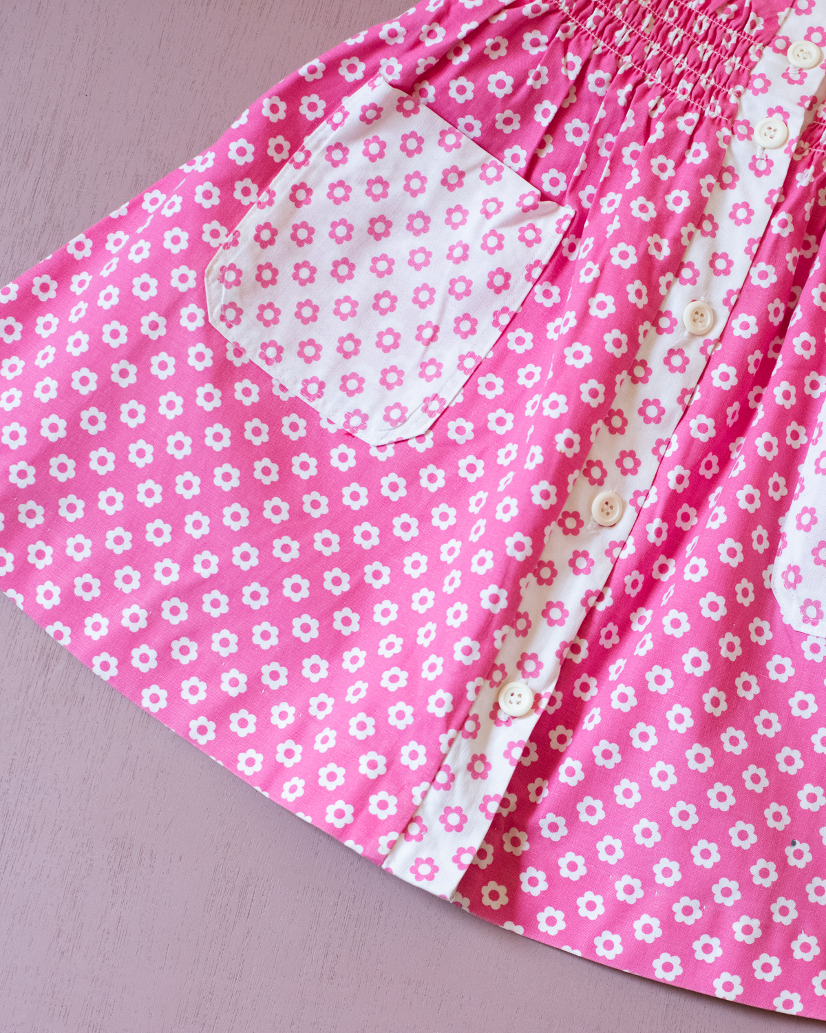 Pink floral tunic from the sixties | 9-10 years