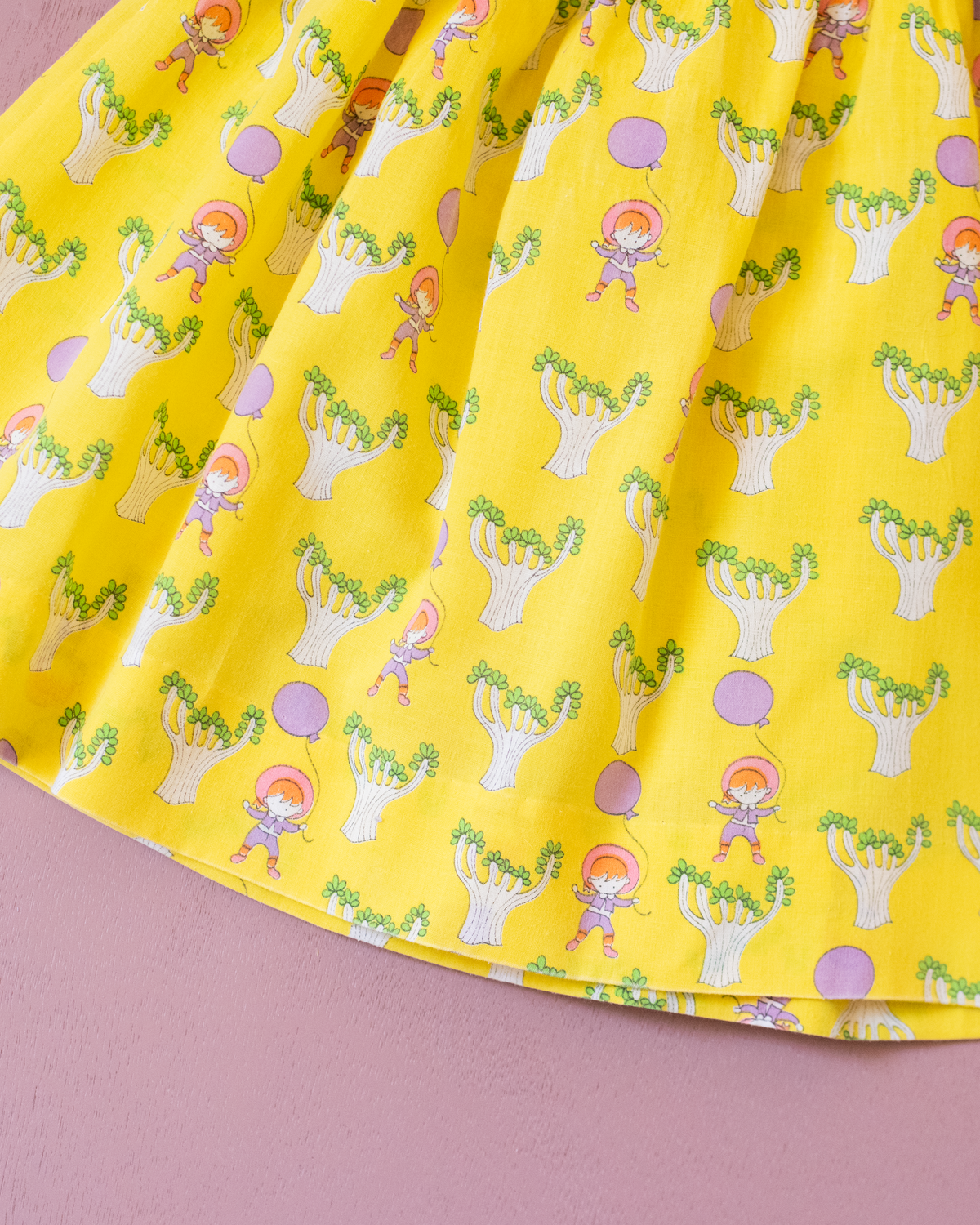 Yellow dress with baobab trees and girls | 12-18 months
