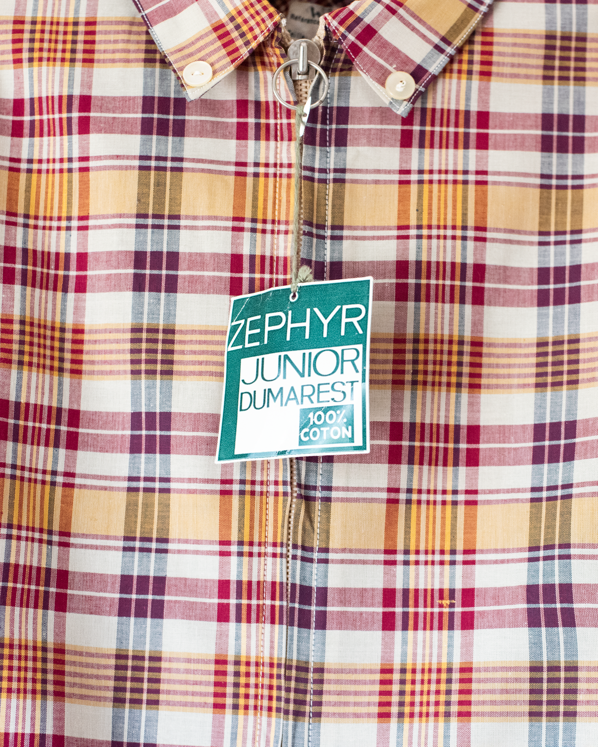 Plaid dress in shades of beige and burgundy | French dead stock | 7-8 years