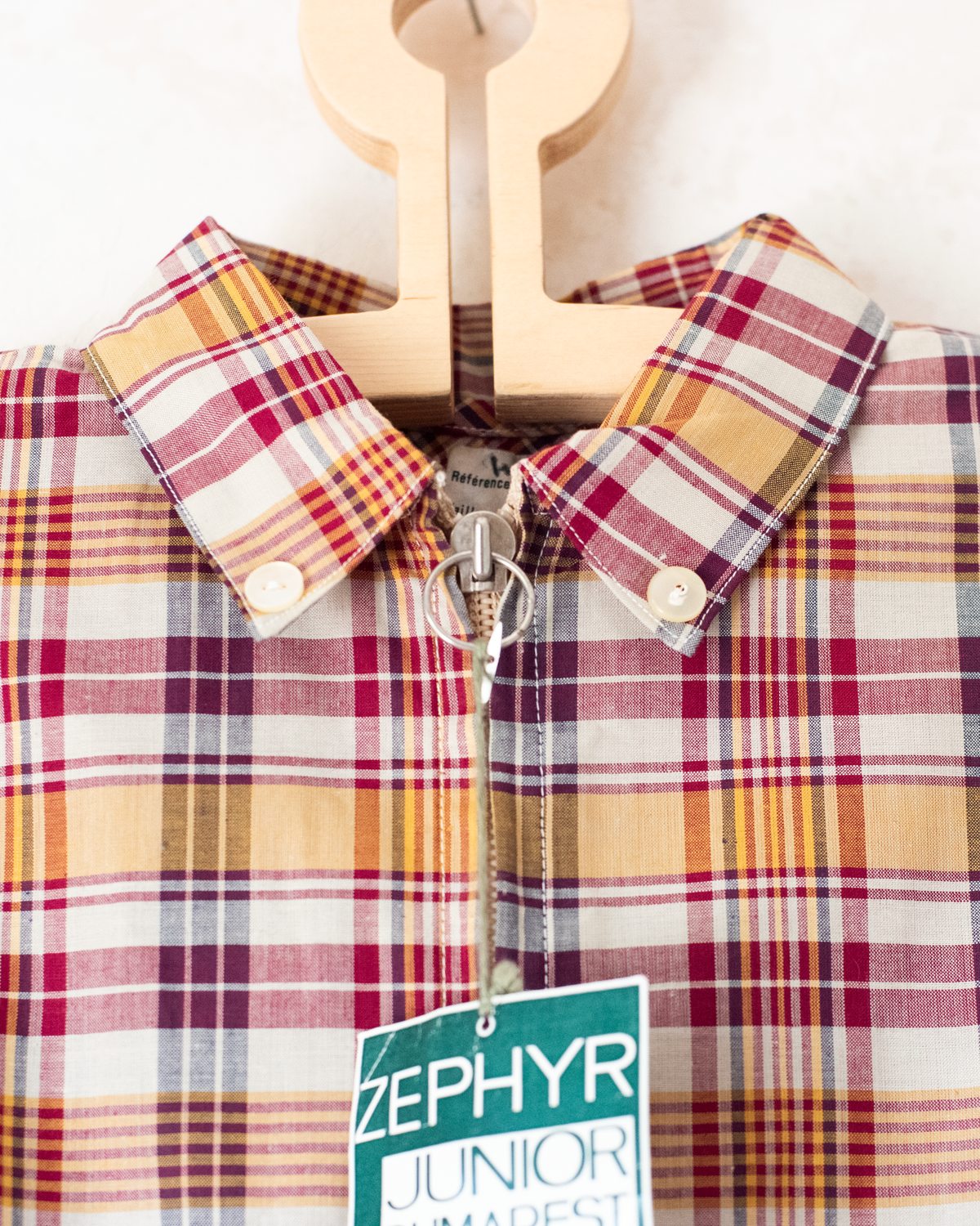 Plaid dress in shades of beige and burgundy | French dead stock | 7-8 years