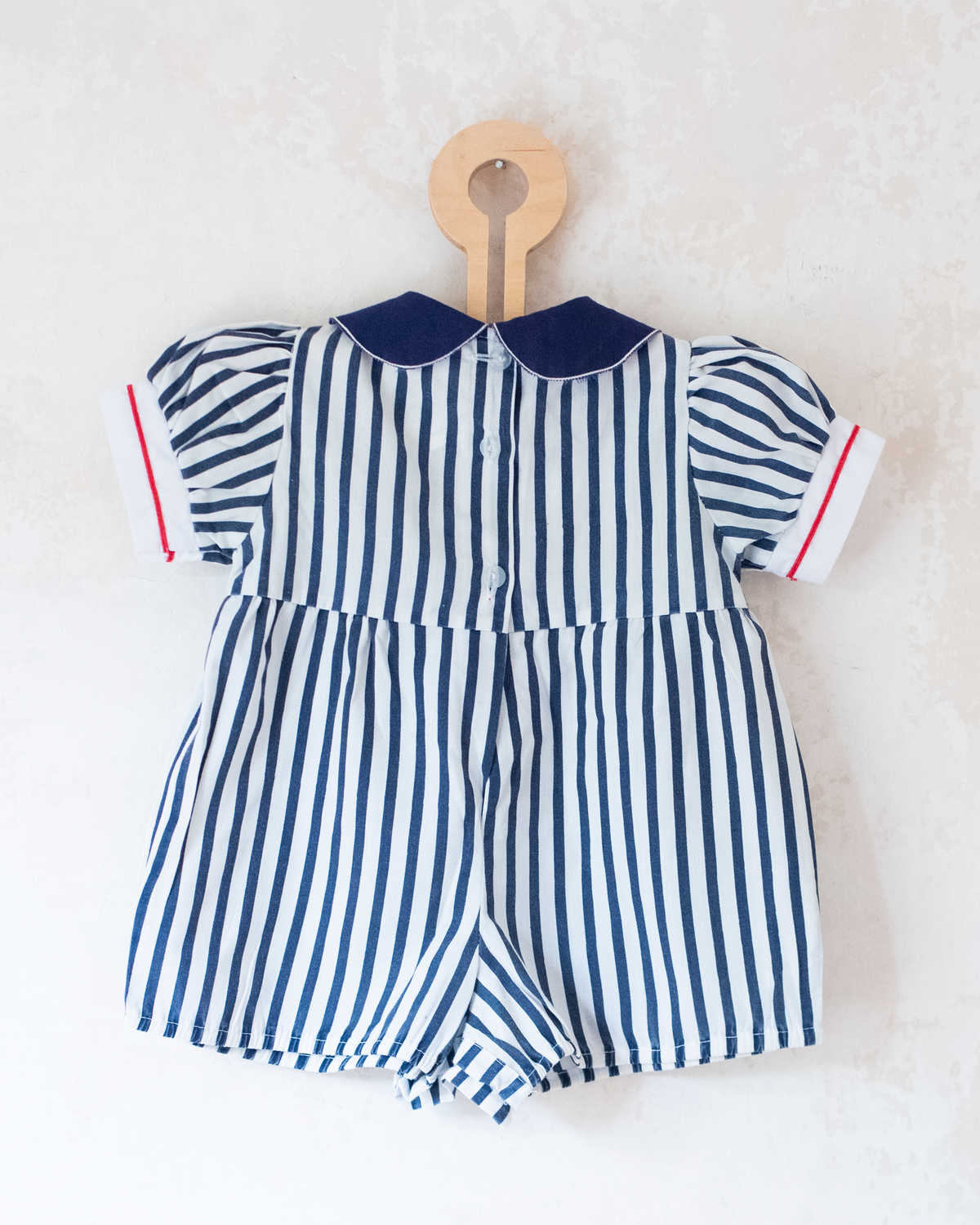 Striped overalls with embroidered boat collar | 6-9 months