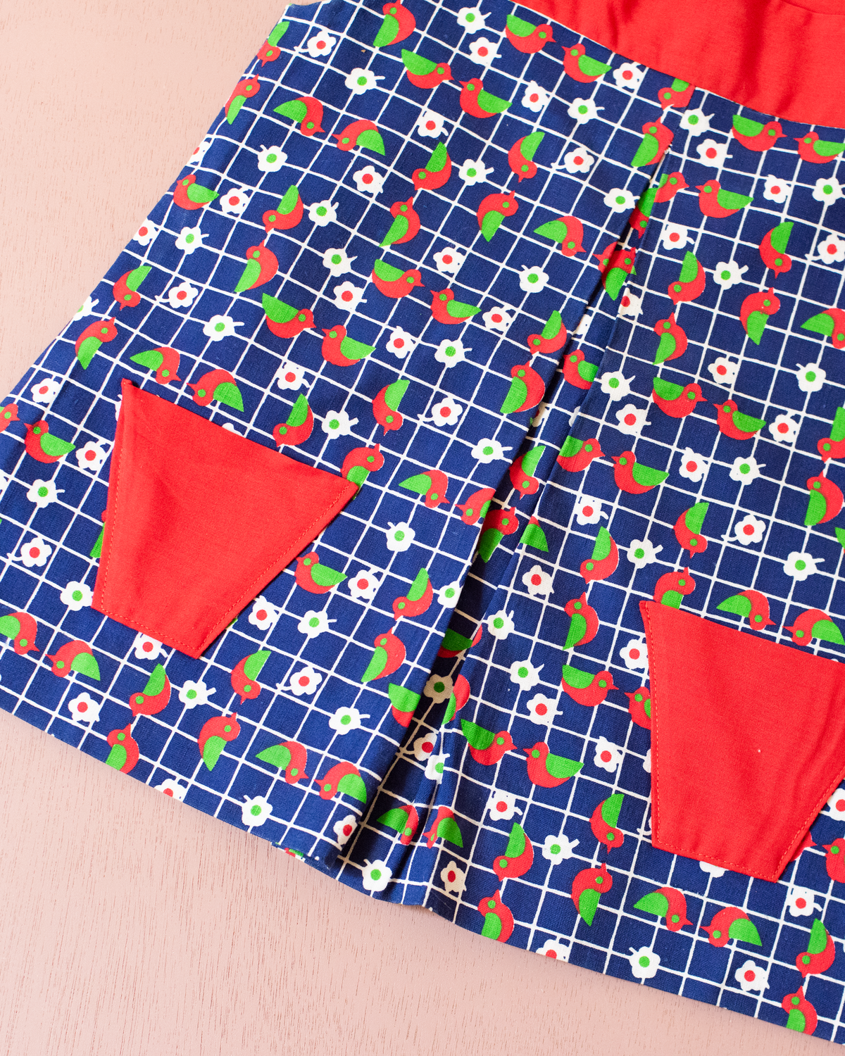 Seventies tunic with birds, flowers and squares | 6-9 months