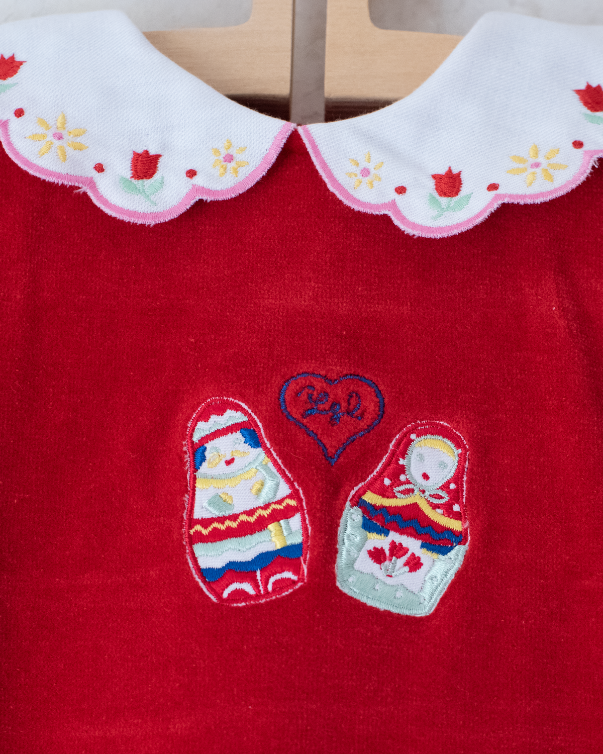 Red velvet shirt with baubles from Yves Saint Laurent | 3-6 months