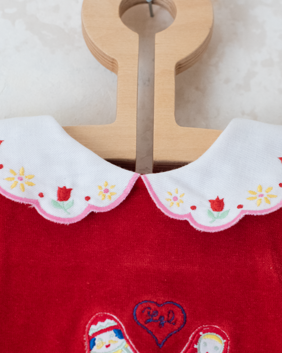 Red velvet shirt with baubles from Yves Saint Laurent | 3-6 months