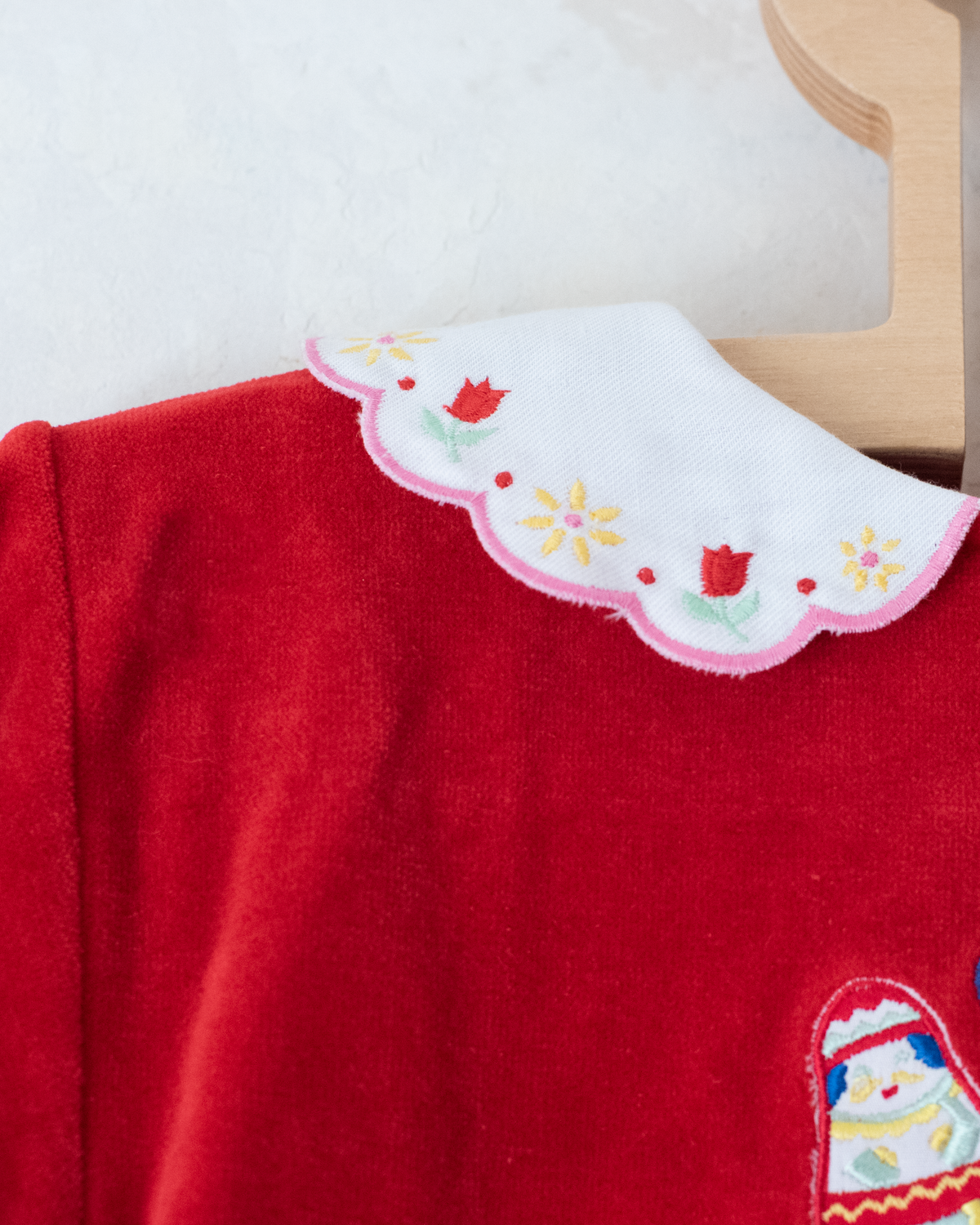 Red velvet shirt with baubles from Yves Saint Laurent | 3-6 months