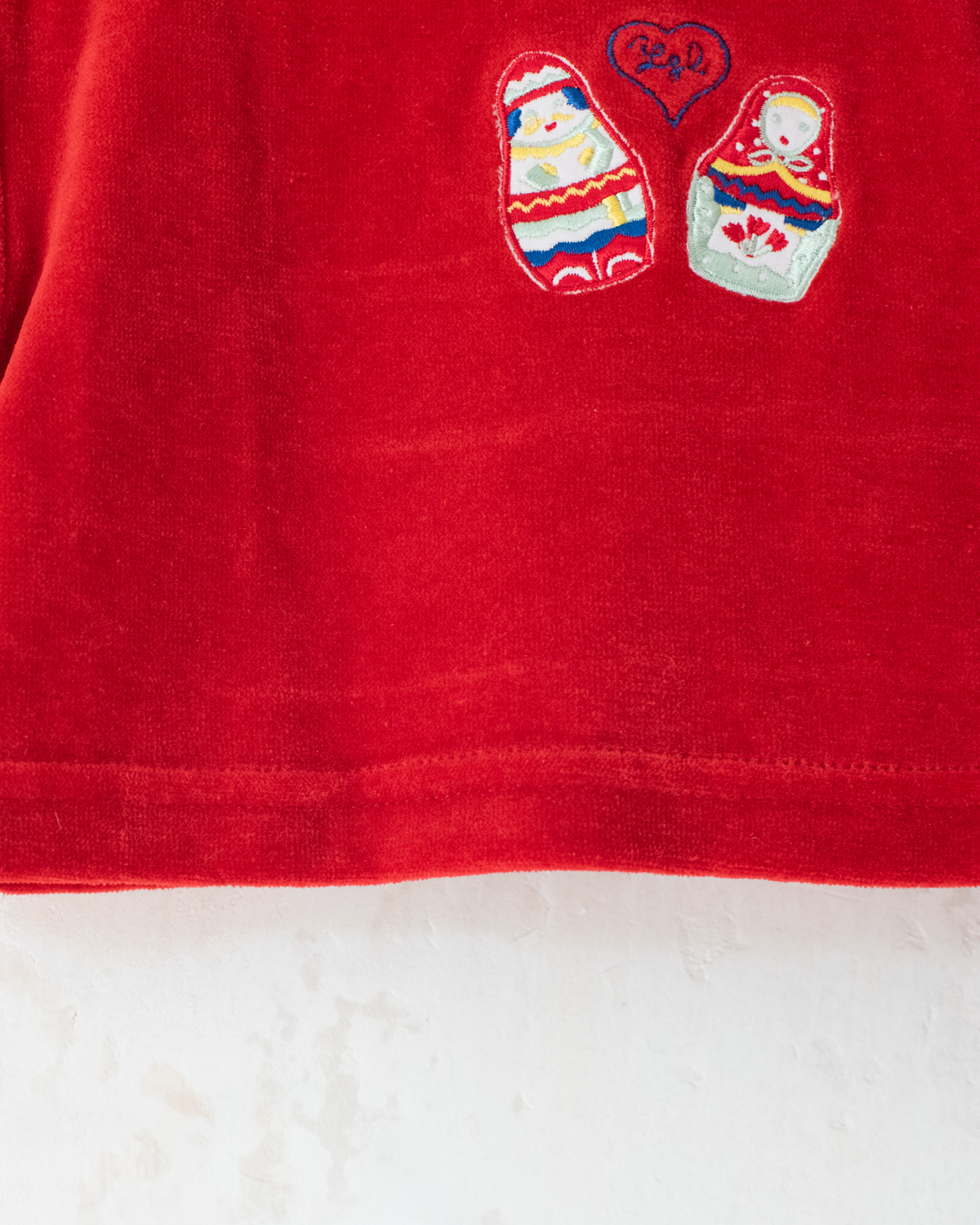 Red velvet shirt with baubles from Yves Saint Laurent | 3-6 months