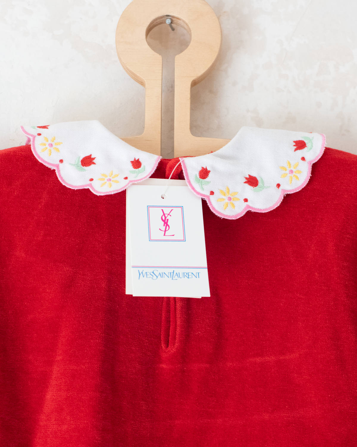 Red velvet shirt with baubles from Yves Saint Laurent | 3-6 months