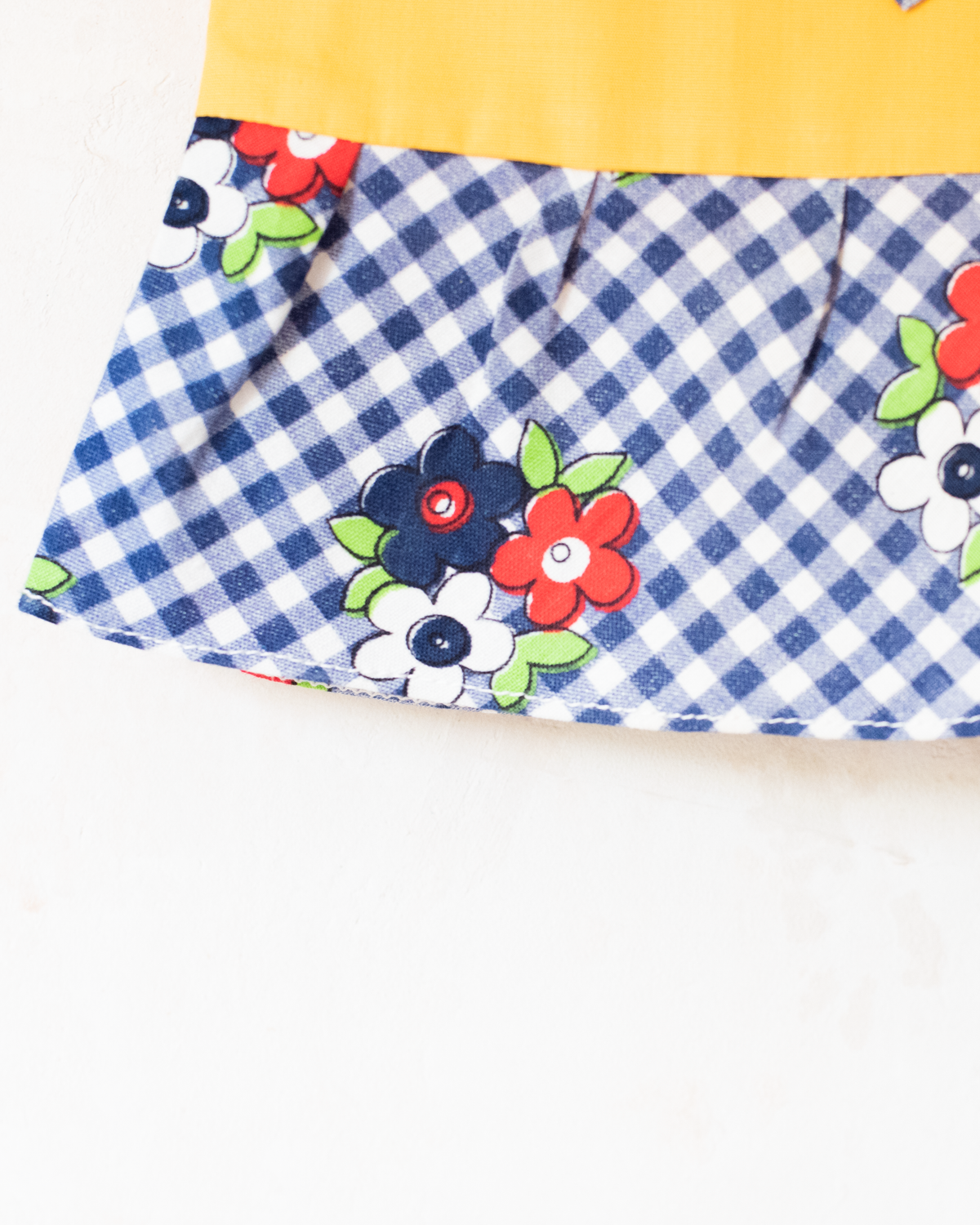 Yellow dress with checks and flowers | French deadstock from the 70s | 6-9 months