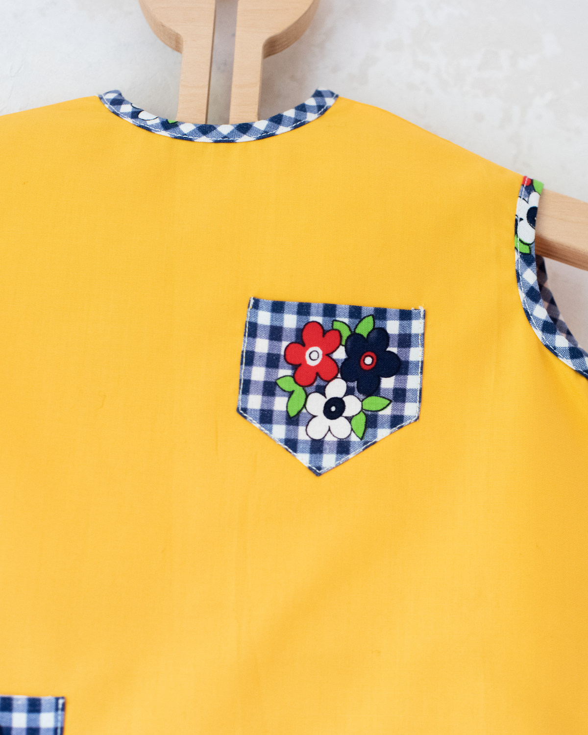 Yellow dress with checks and flowers | French deadstock from the 70s | 6-9 months