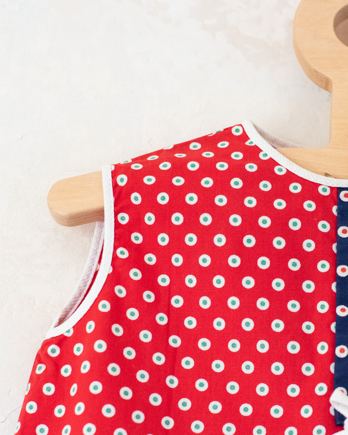 Red and blue polka dot 70s dress | 6-9 months