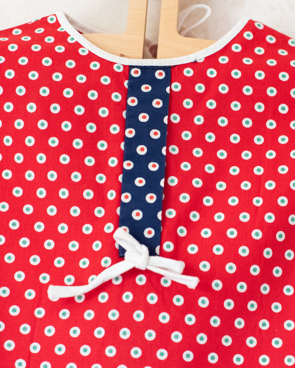 Red and blue polka dot 70s dress | 6-9 months