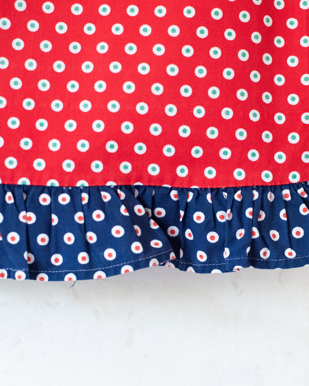 Red and blue polka dot 70s dress | 6-9 months