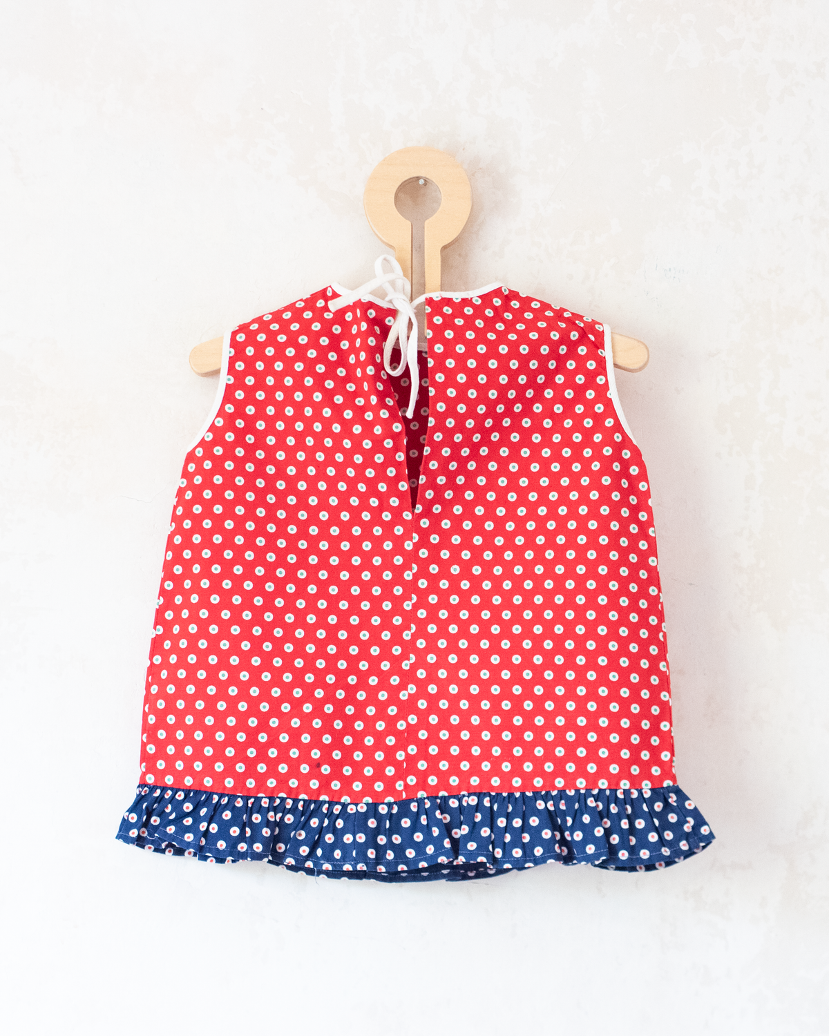 Red and blue polka dot 70s dress | 6-9 months